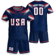 Custom Name Number Youth USA Soccer Jersey Navy Red Eagle Patriotic Football Jersey Kids