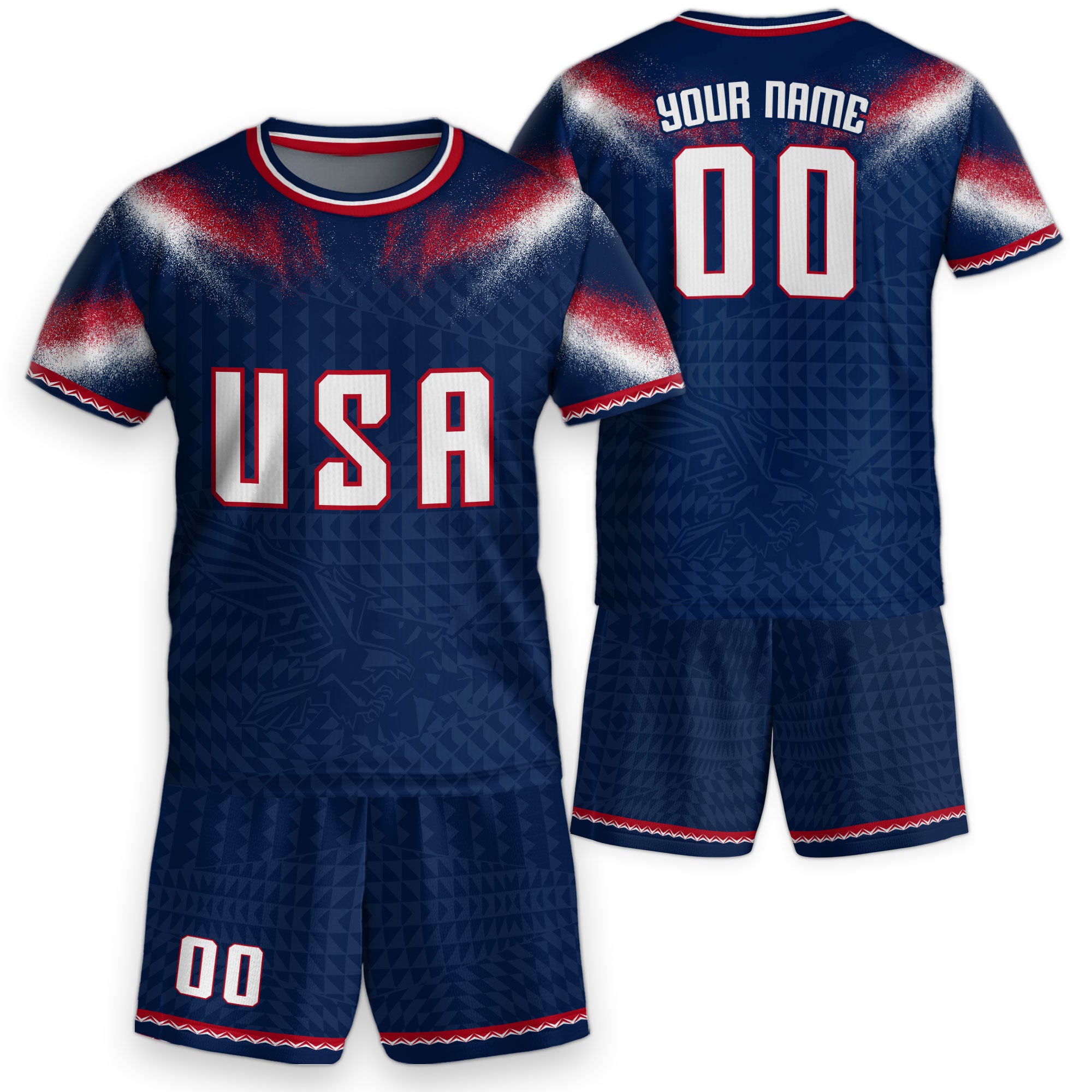 Custom Name Number Youth USA Soccer Jersey Navy Red Eagle Patriotic Football Jersey Kids
