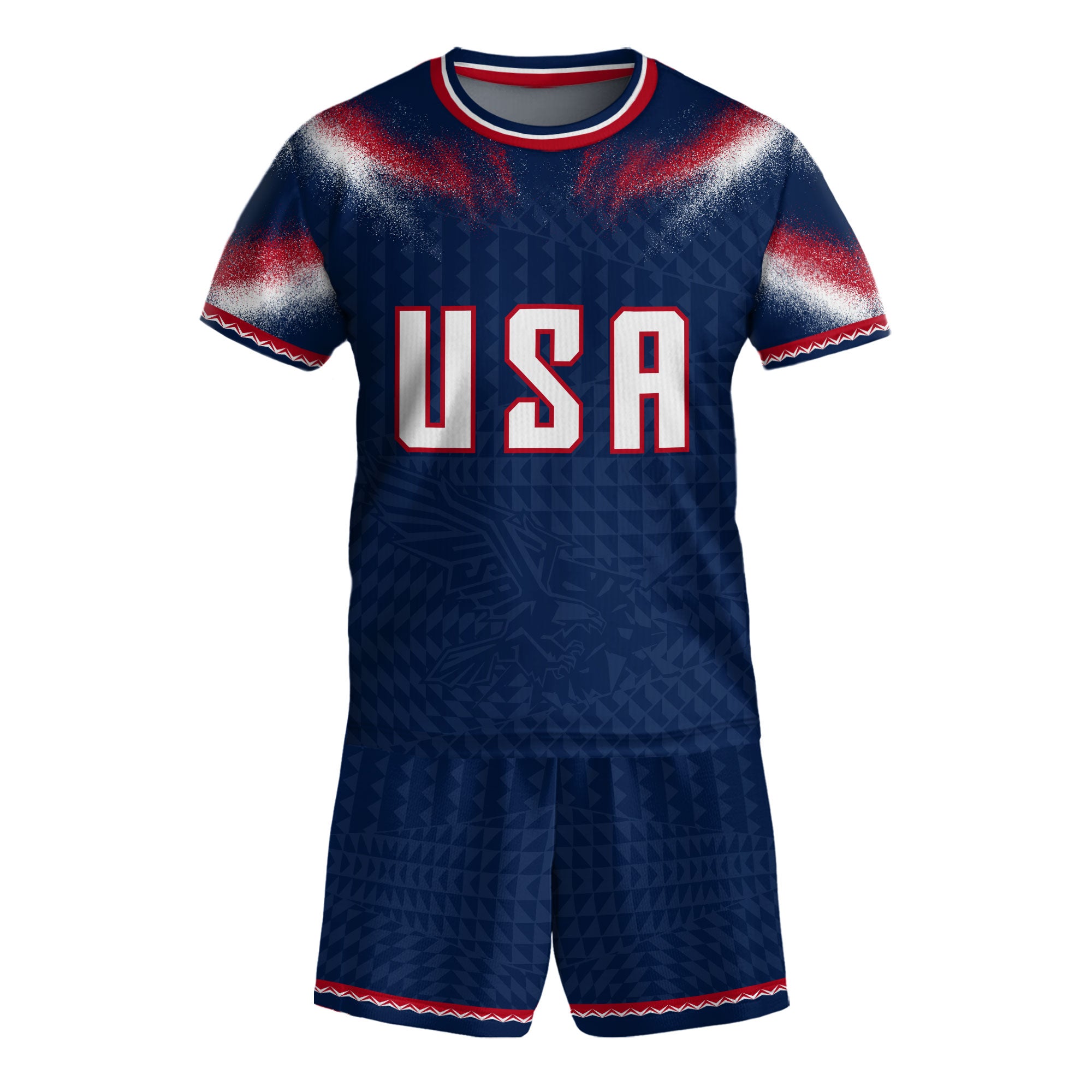 Kids USA Soccer Jersey Navy Blue Youth Red White Blue Patriotic Football Tee Shirt