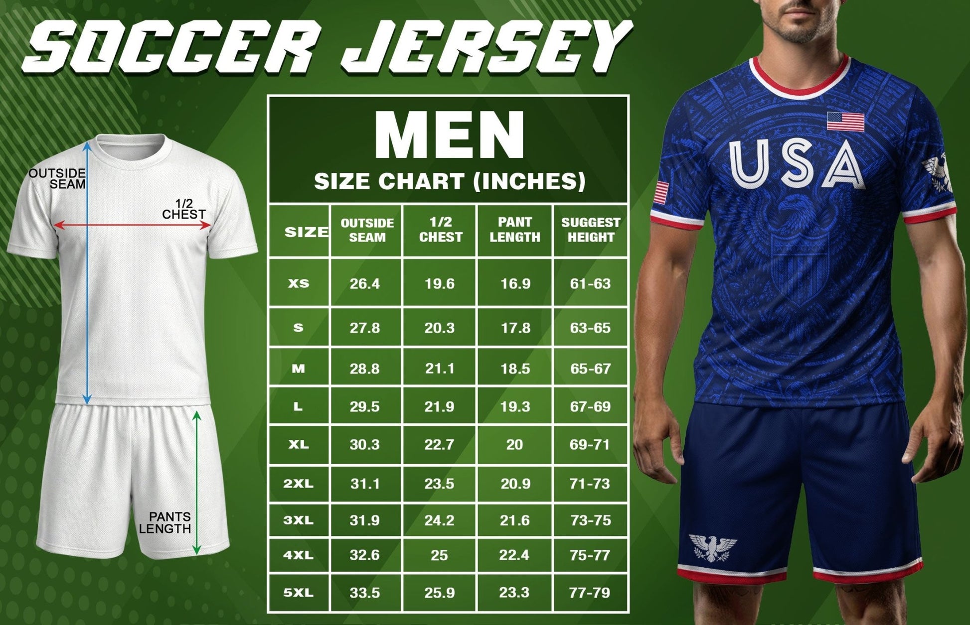 USA Soccer Jersey Men Royal Blue Eagle Graphic Patriotic Football T-Shirt - Rust Field Wear