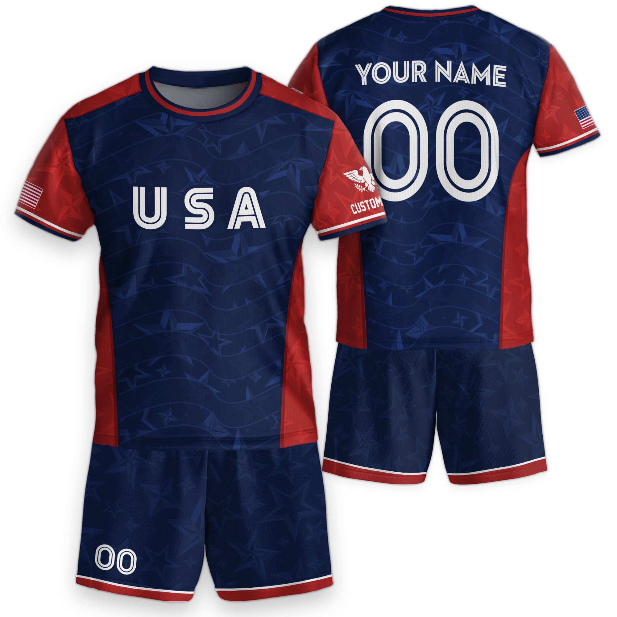 Custom Kid USA Soccer Jersey Navy Blue Patriotic Graphic Personalized Youth Top