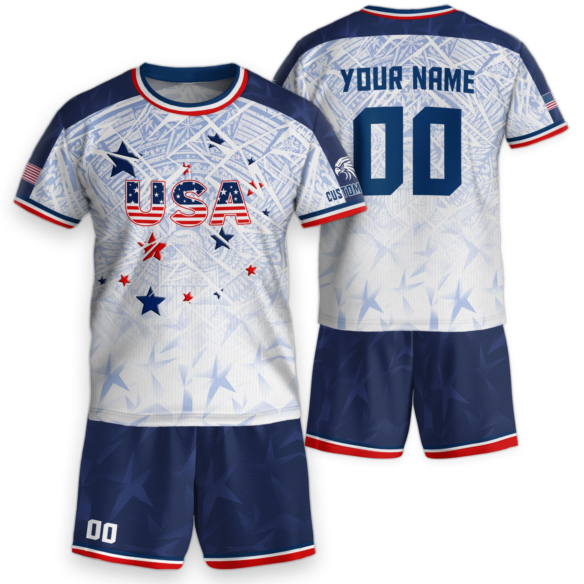 Custom Kids USA Soccer Jersey White Blue Patriotic American Football Shirt