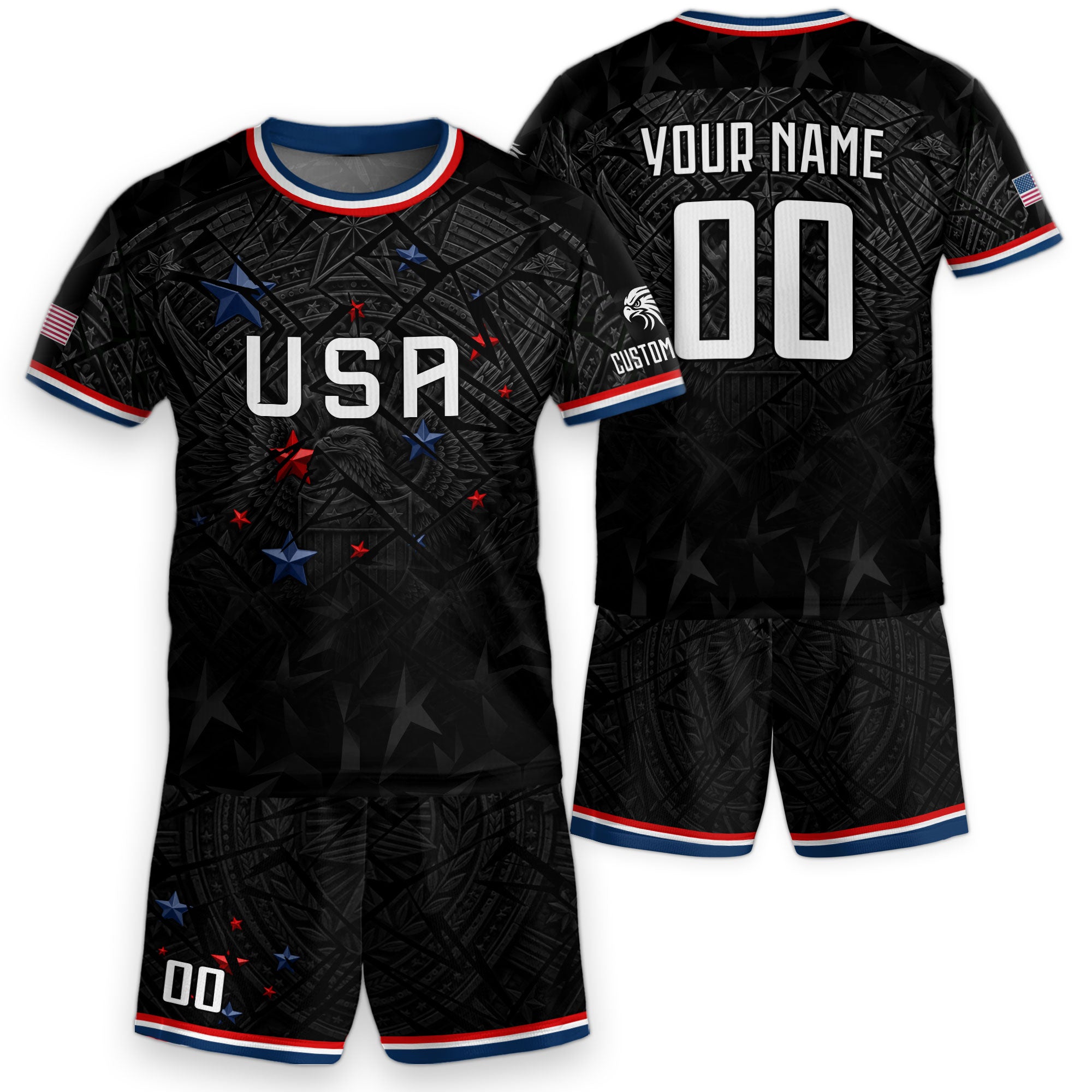 Kids USA Soccer Jersey Black Personalized Youth Patriotic American Football Shirt