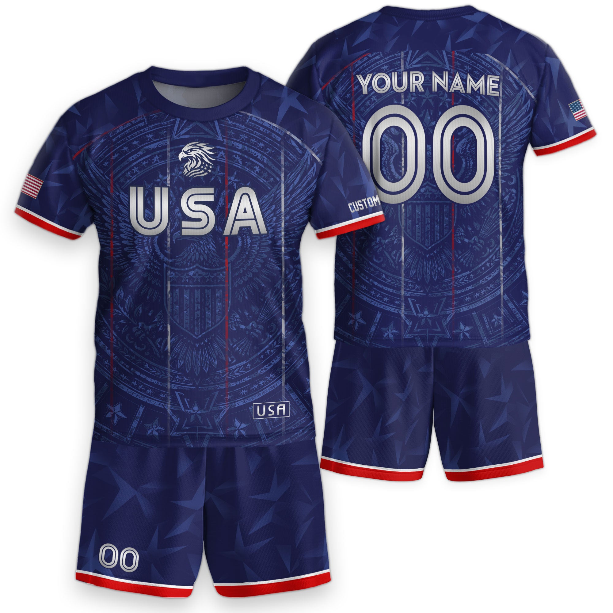 Personalized Navy Kids USA Soccer Jersey Royal Youth Patriotic US Flag Football Shirt