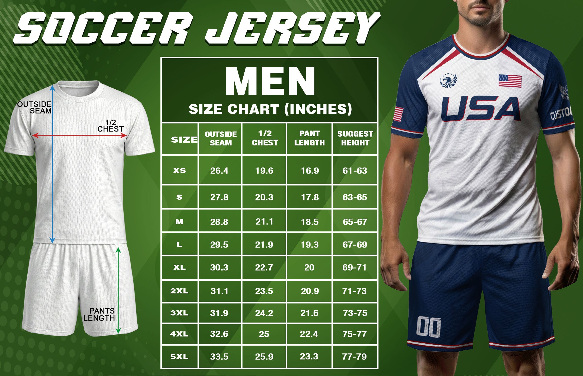 Custom Adult USA Soccer Jersey White Red Blue Patriotic American Team Football Shirt