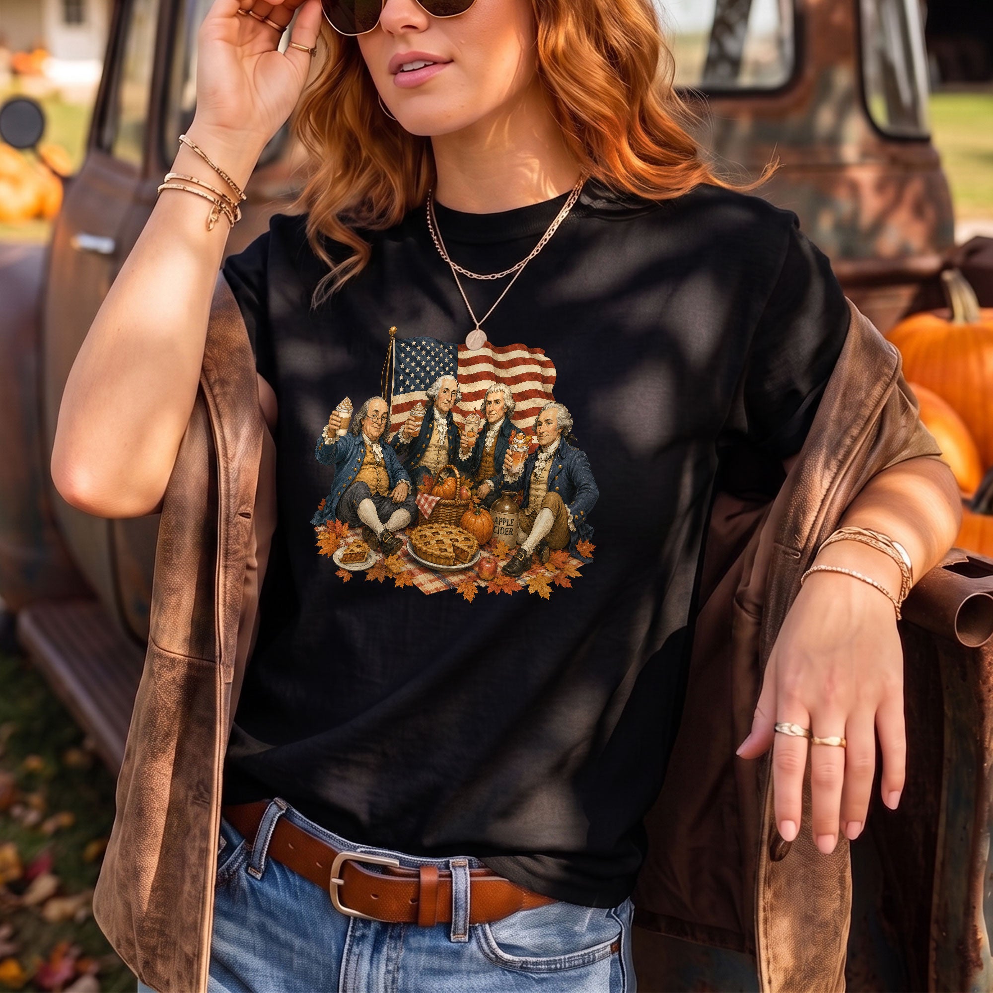 Vintage Founding Fathers Fall T-Shirt - Patriotic Harvest Graphic Tee for Autumn Lovers