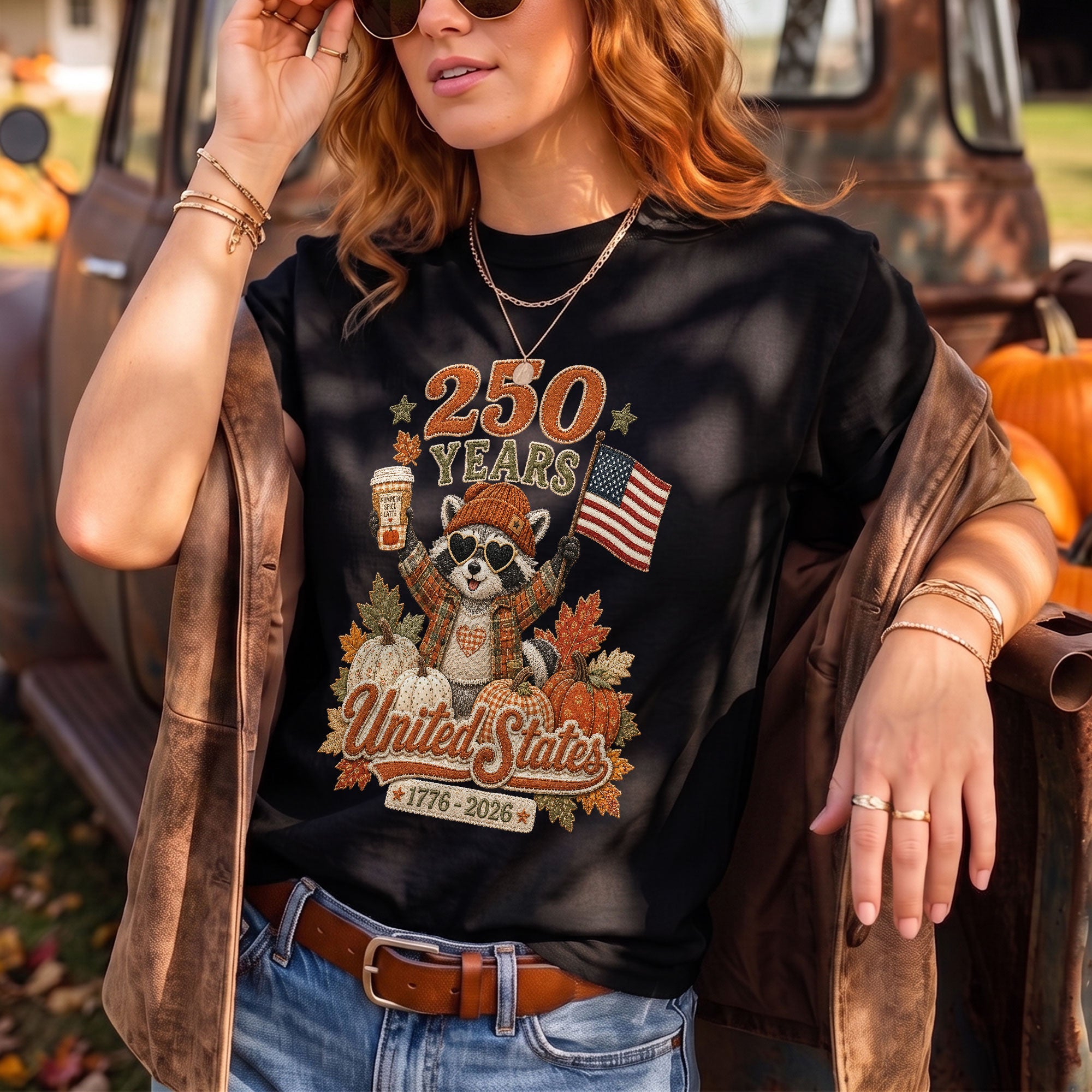 Raccoon Fall T-Shirt: 1776-2026 United States Autumn Graphic Tee for Thanksgiving