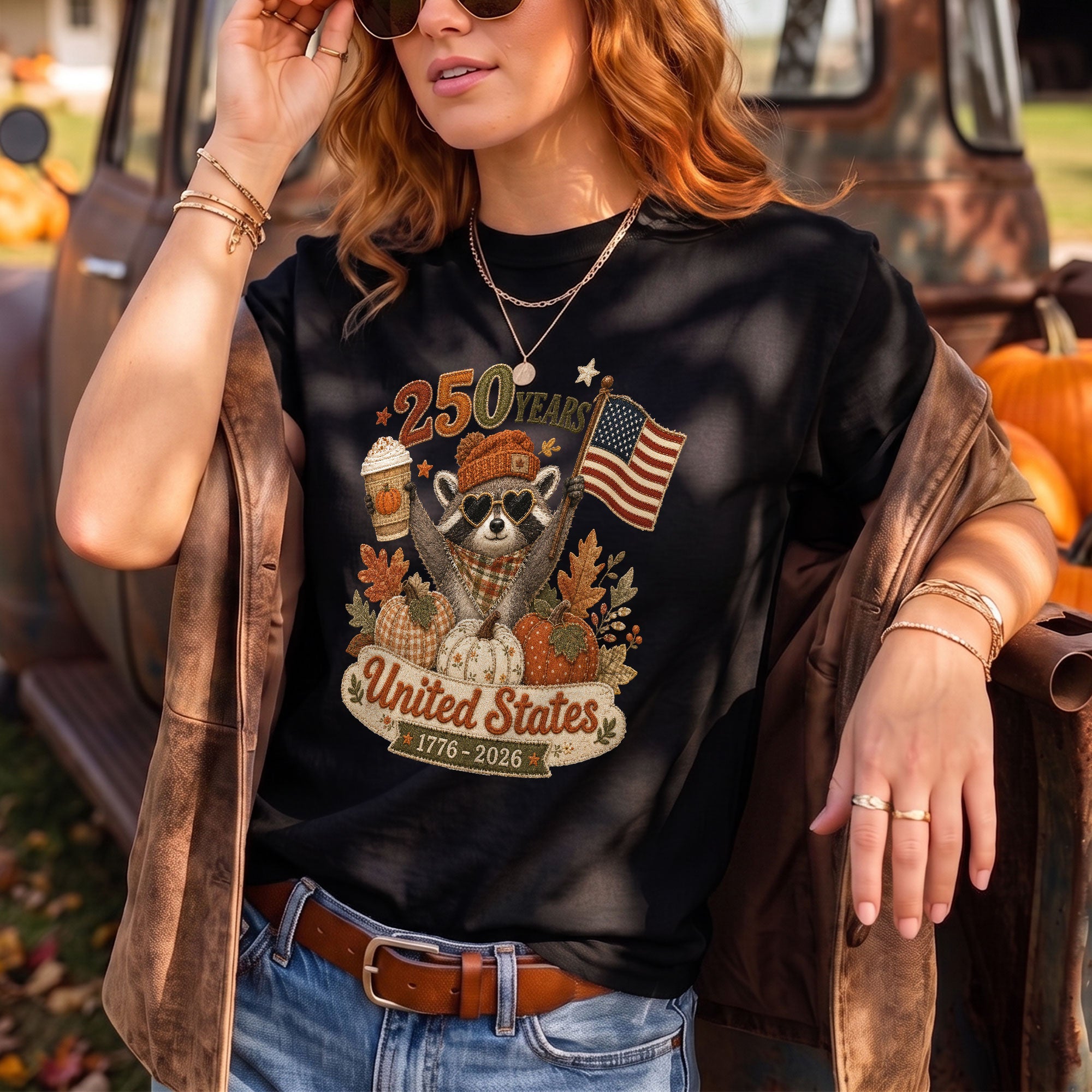 1776-2026 United States Fall Graphic Tee: Cute Raccoon Autumn Pumpkin Spice T-Shirt