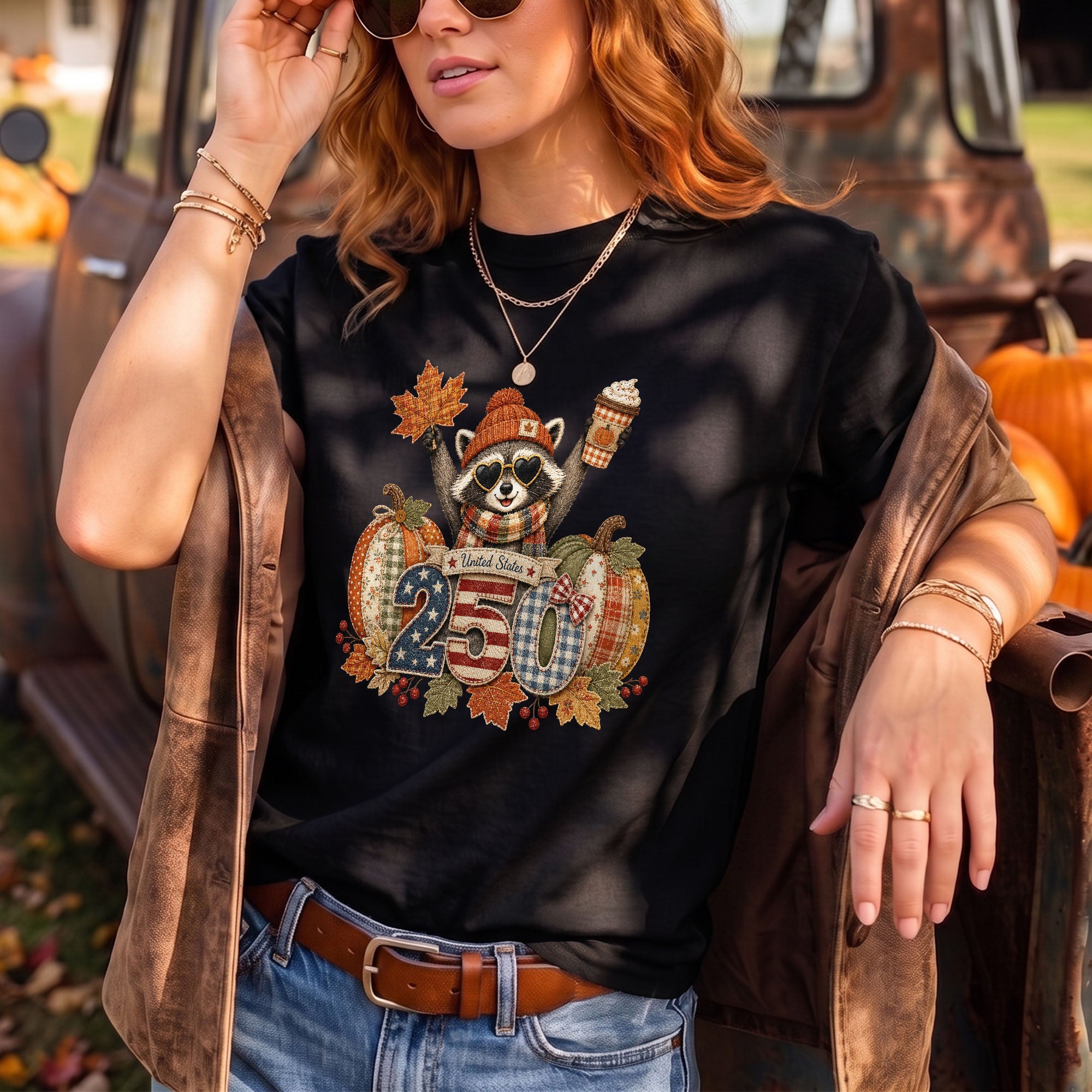 Cute Raccoon 250 Years United States Shirt: Cozy Autumn Pumpkin Seasonal Graphic Tee
