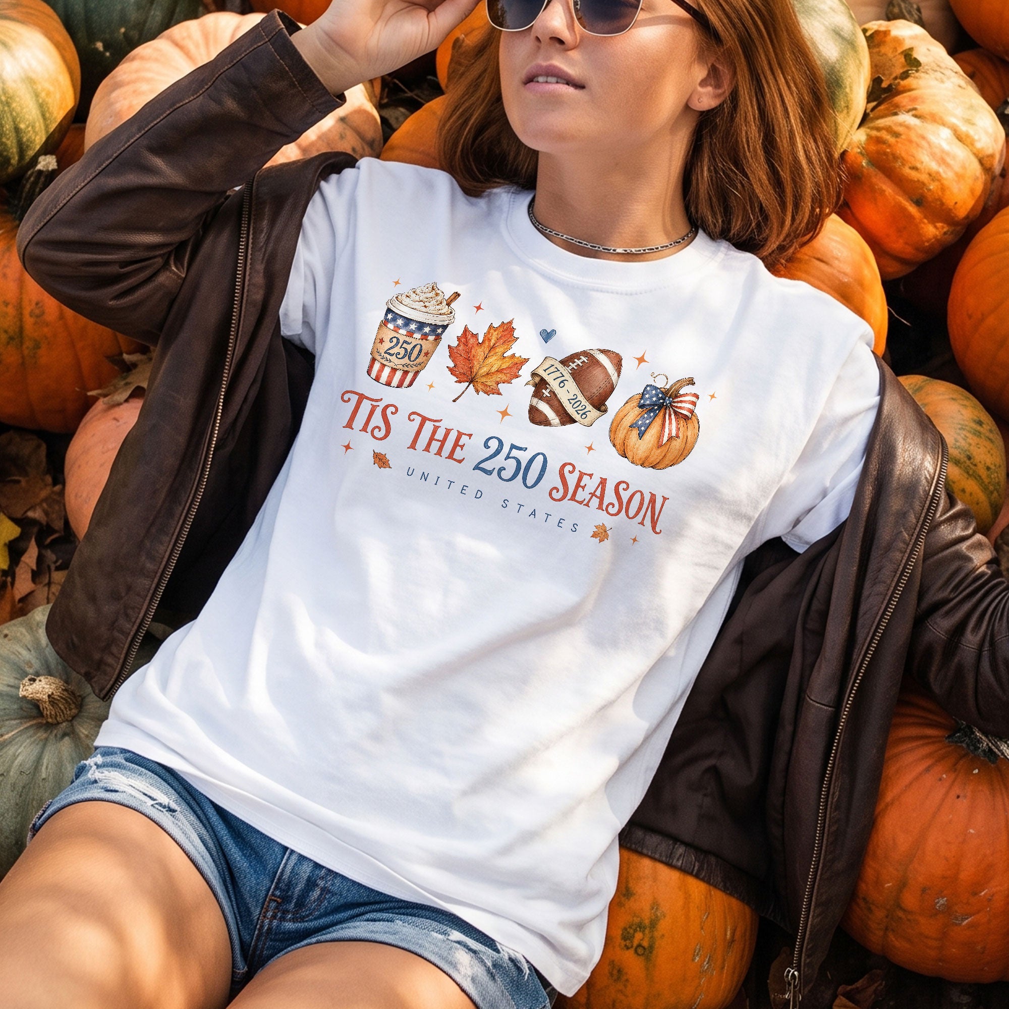 Tis The 250 Season United States T-Shirt: Festive Fall Pumpkin Football Graphic Tee