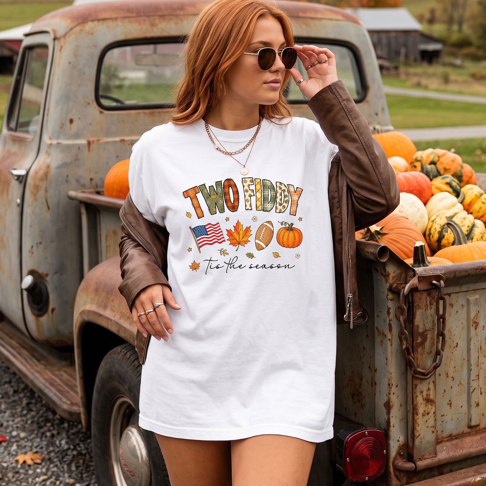 Two Fiddy Tis The Season Shirt Football Pumpkin Fall US Flag Patriotic Tee