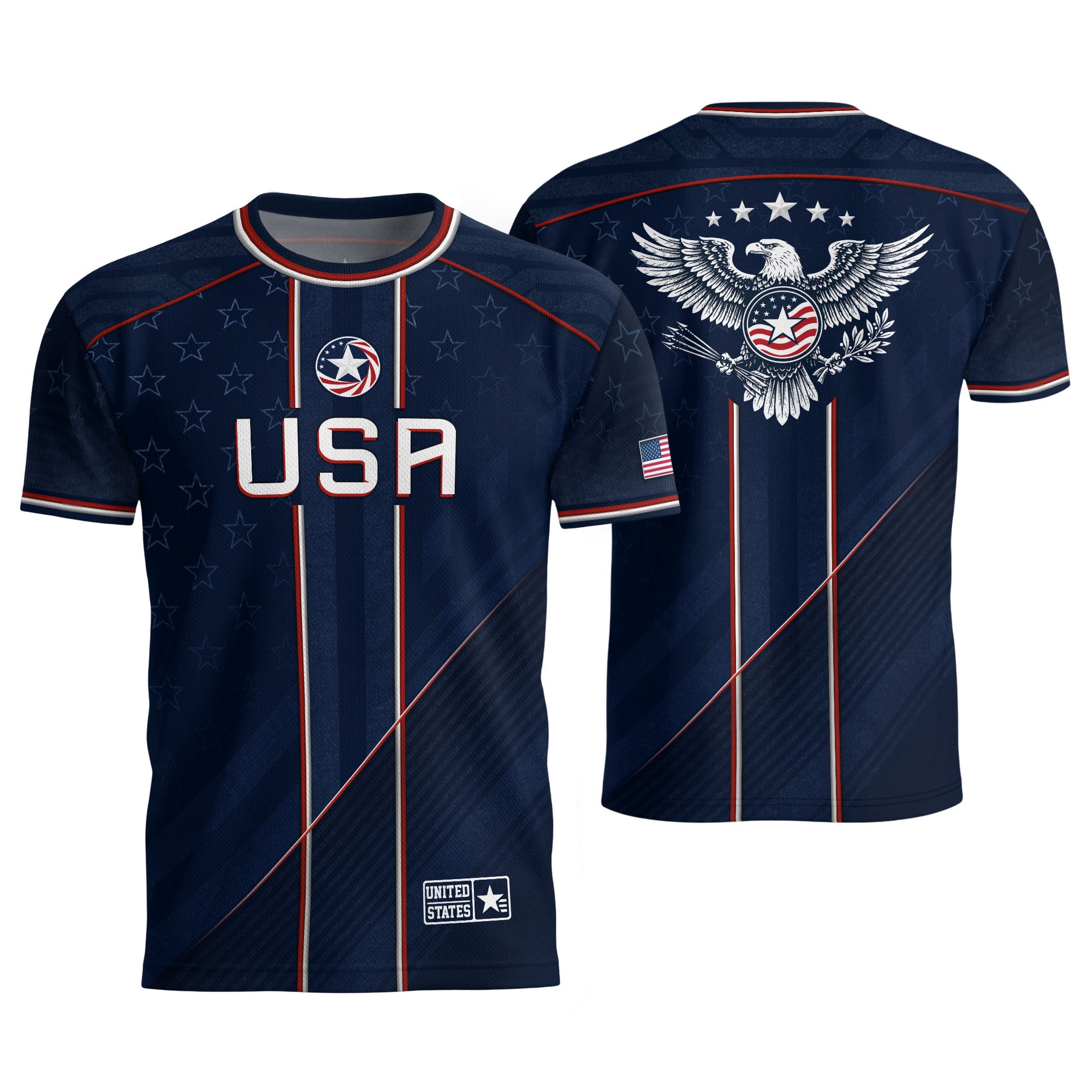 Navy USA Soccer Jersey American Flag Eagle Design Patriot Soccer Shirt for Men Women
