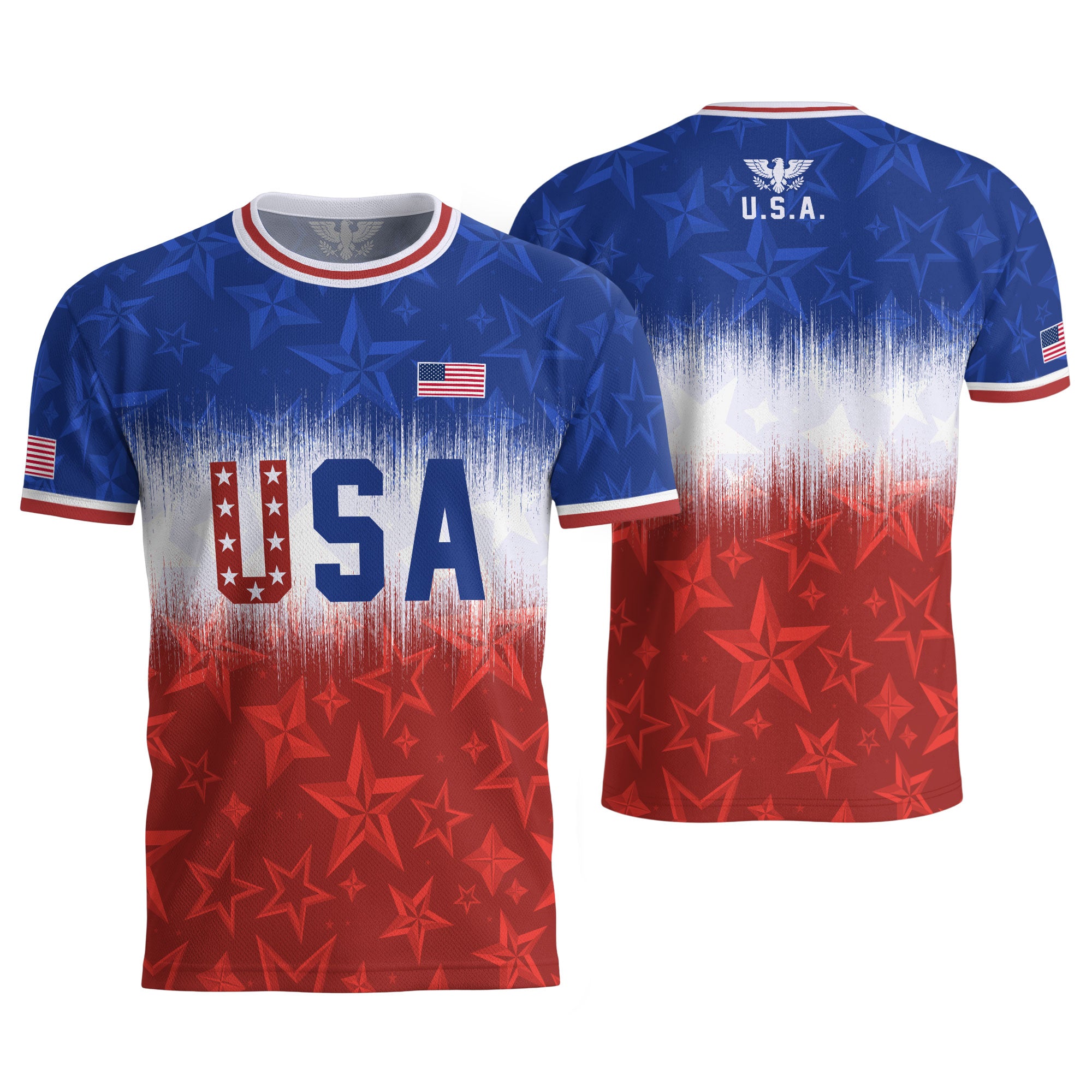 Navy Orange USA Soccer Jersey Patriotic Stars Stripes American Football Shirt Fan Apparel Tee