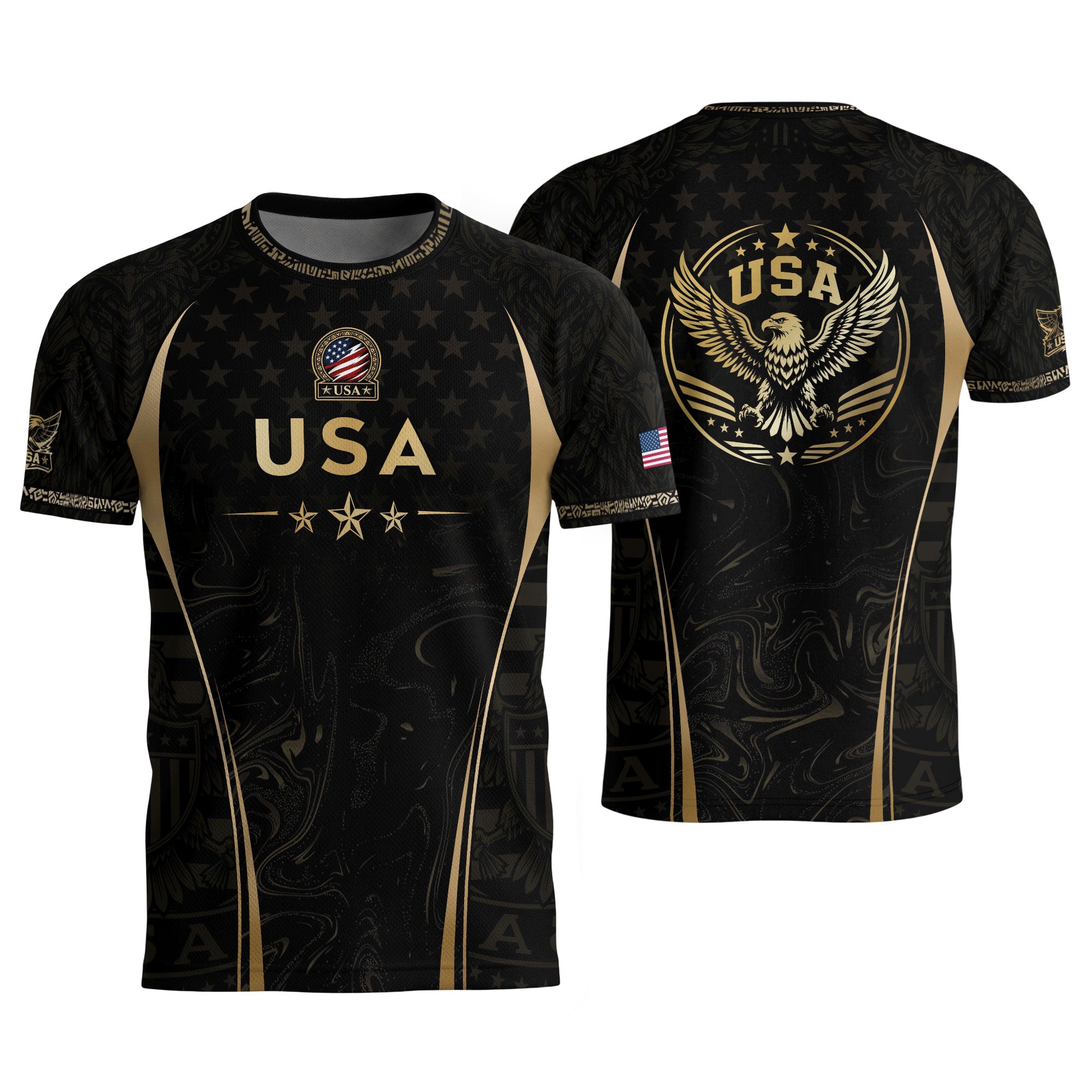 Adult Soccer Jersey Black Gold Style Iconic USA Eagle Graphic Team Training Shirt
