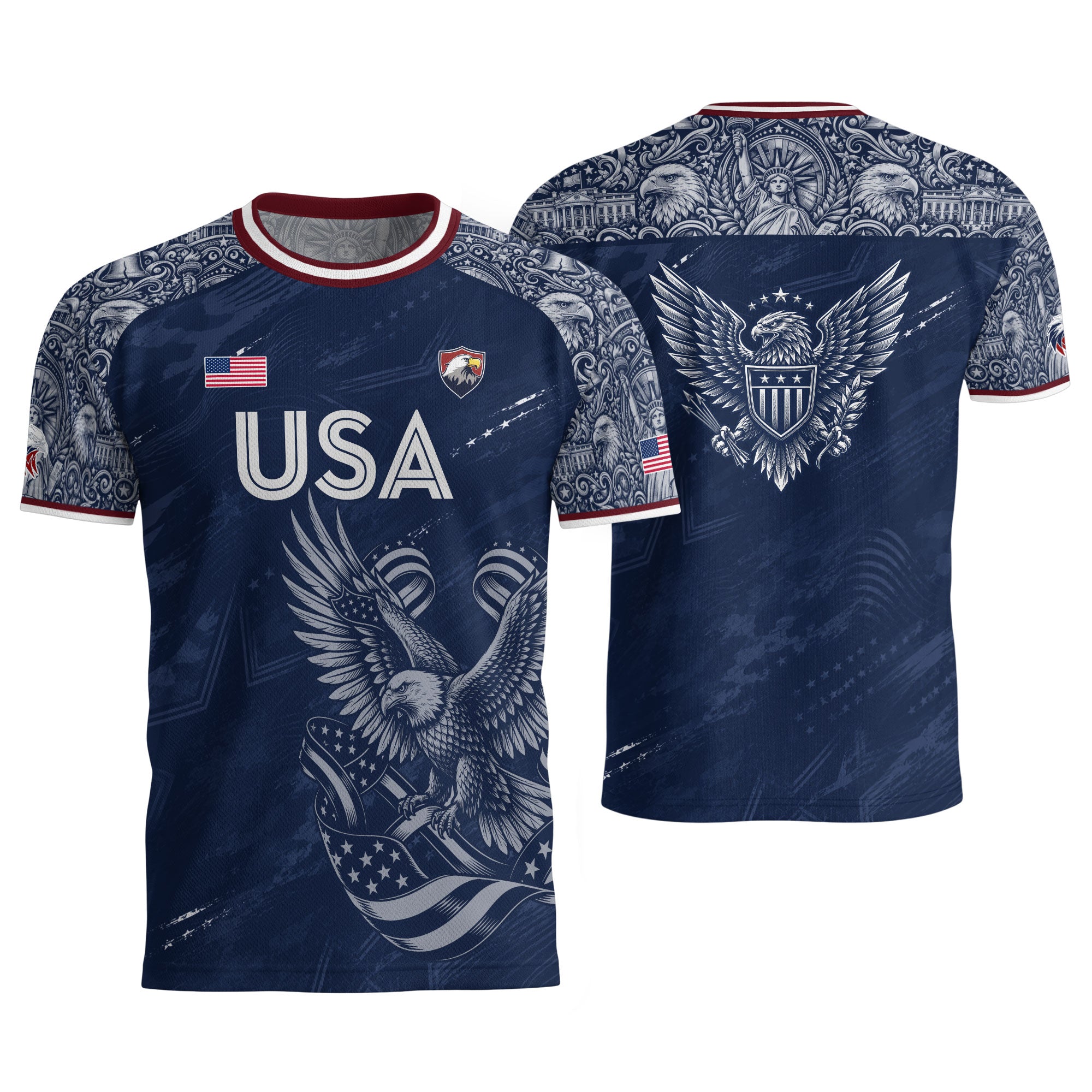 Patriotic Landmark Print USA Soccer Jersey Adult Navy United States Fan Shirt Men