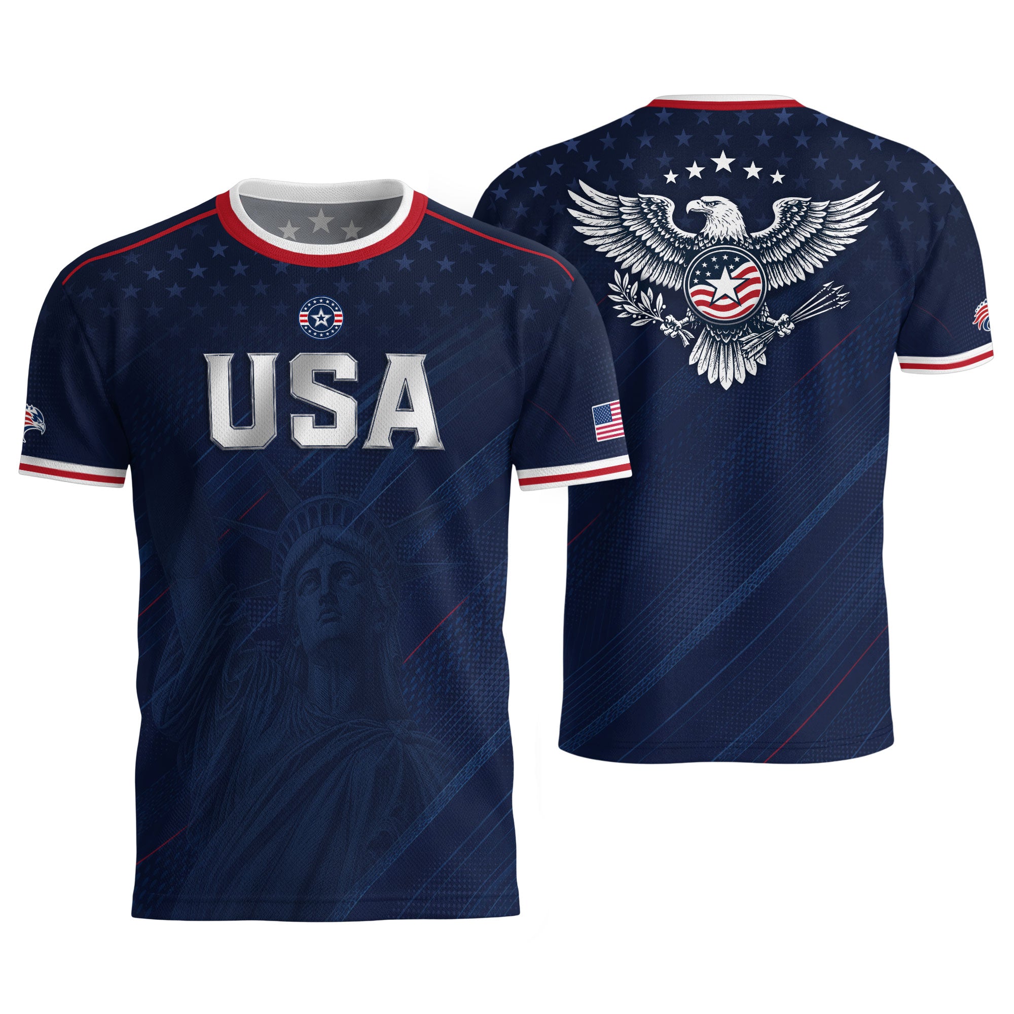 Navy USA Soccer Jersey Men Patriotic United States Football Shirt Silver USA Text Gift