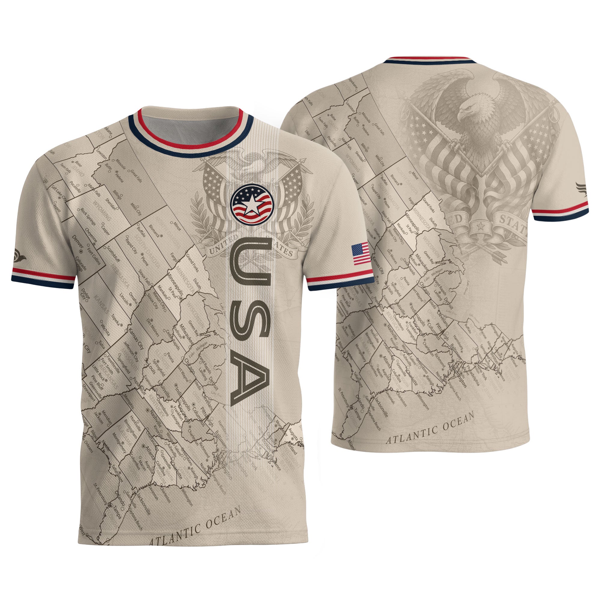 USA Soccer Jersey Navy Vintage US Map American Flag Shirt Patriotic Beige Soccer Fan