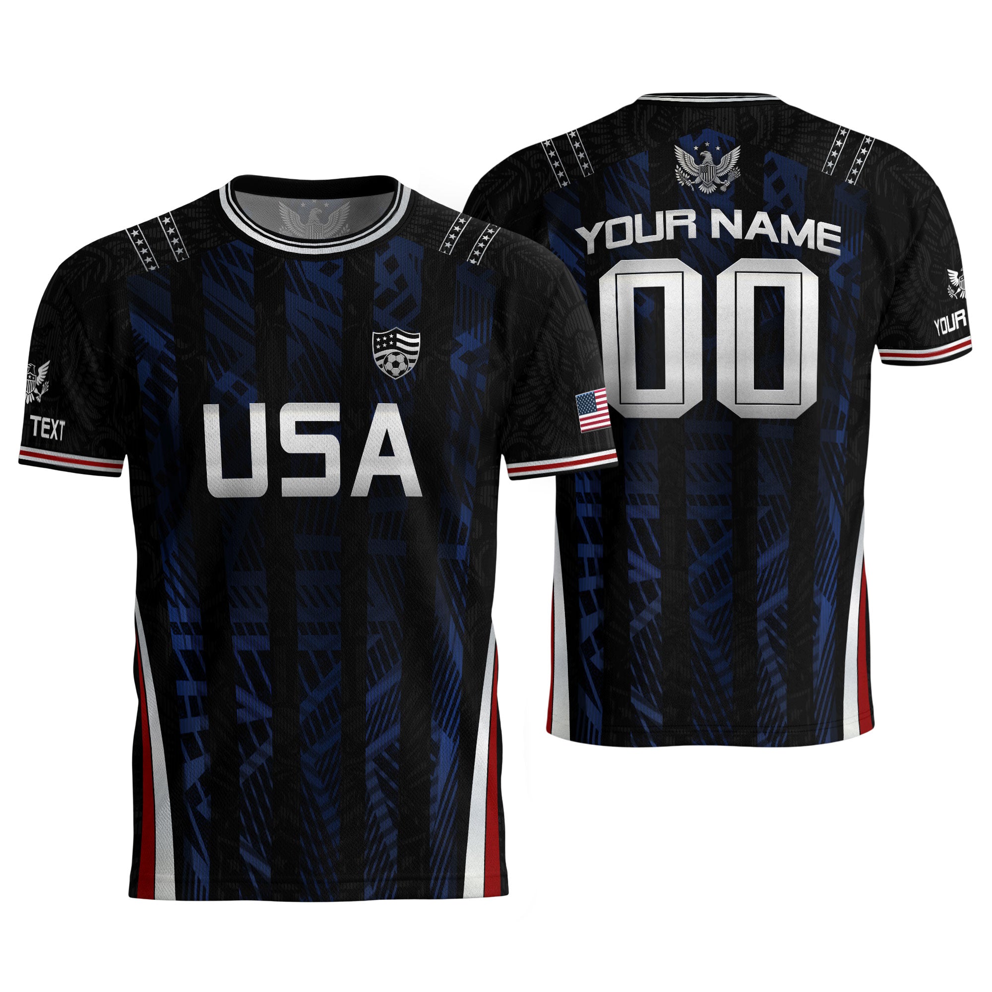 USA Soccer Jersey Custom Name Number Patriotic Black Stripes Football Team Shirt