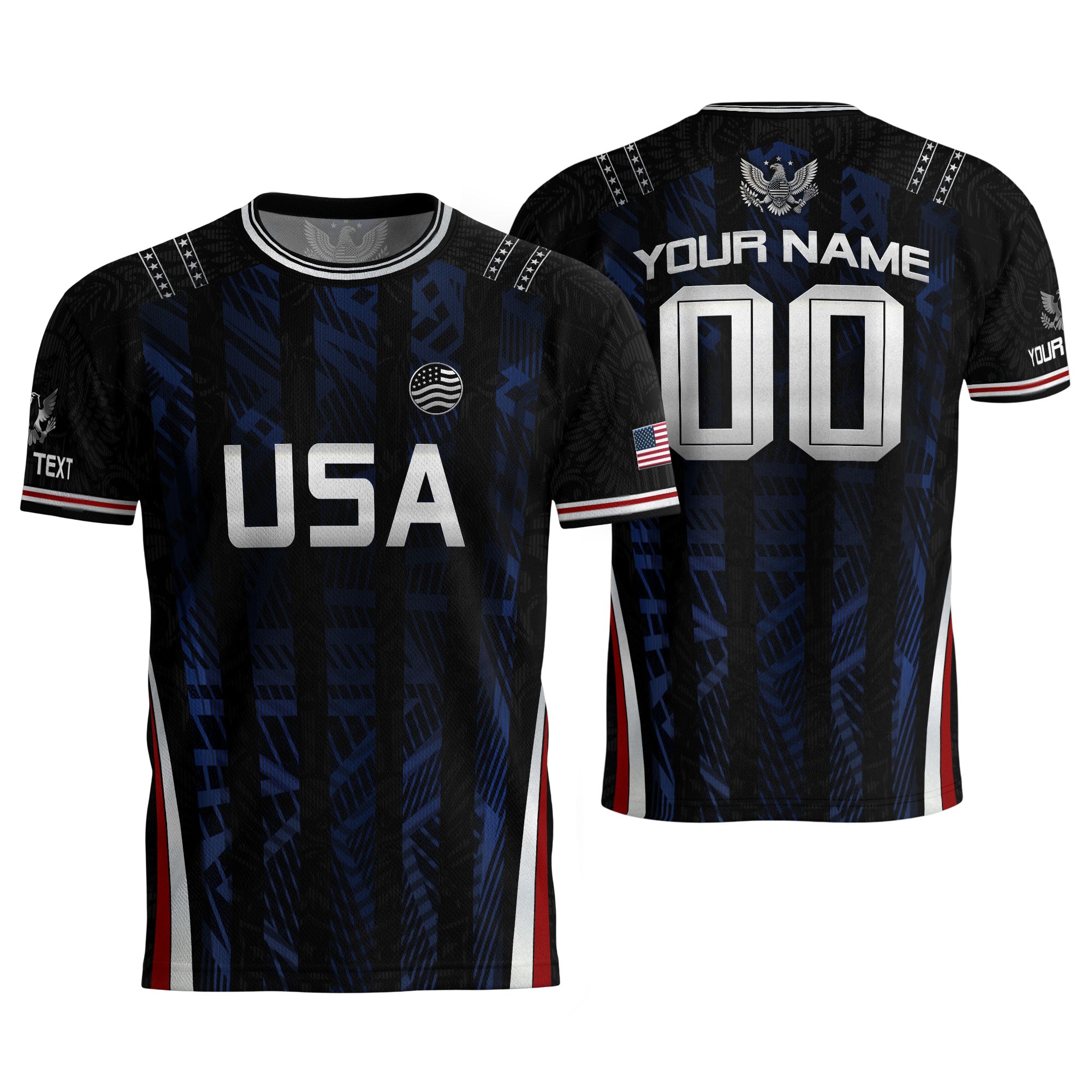 USA Soccer Jersey Custom Name Number Patriotic Black Stripes Football Team Shirt