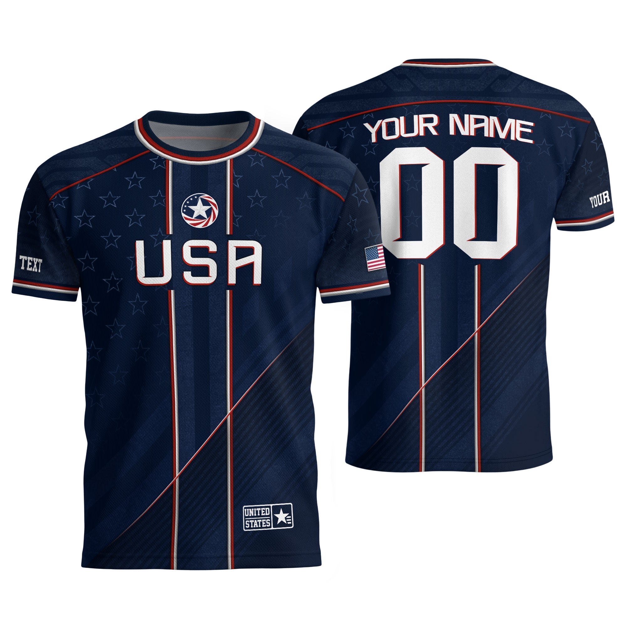USA Team Football Shirt Custom Name Number Patriotic Navy Blue Stripes Athletic Sportswear
