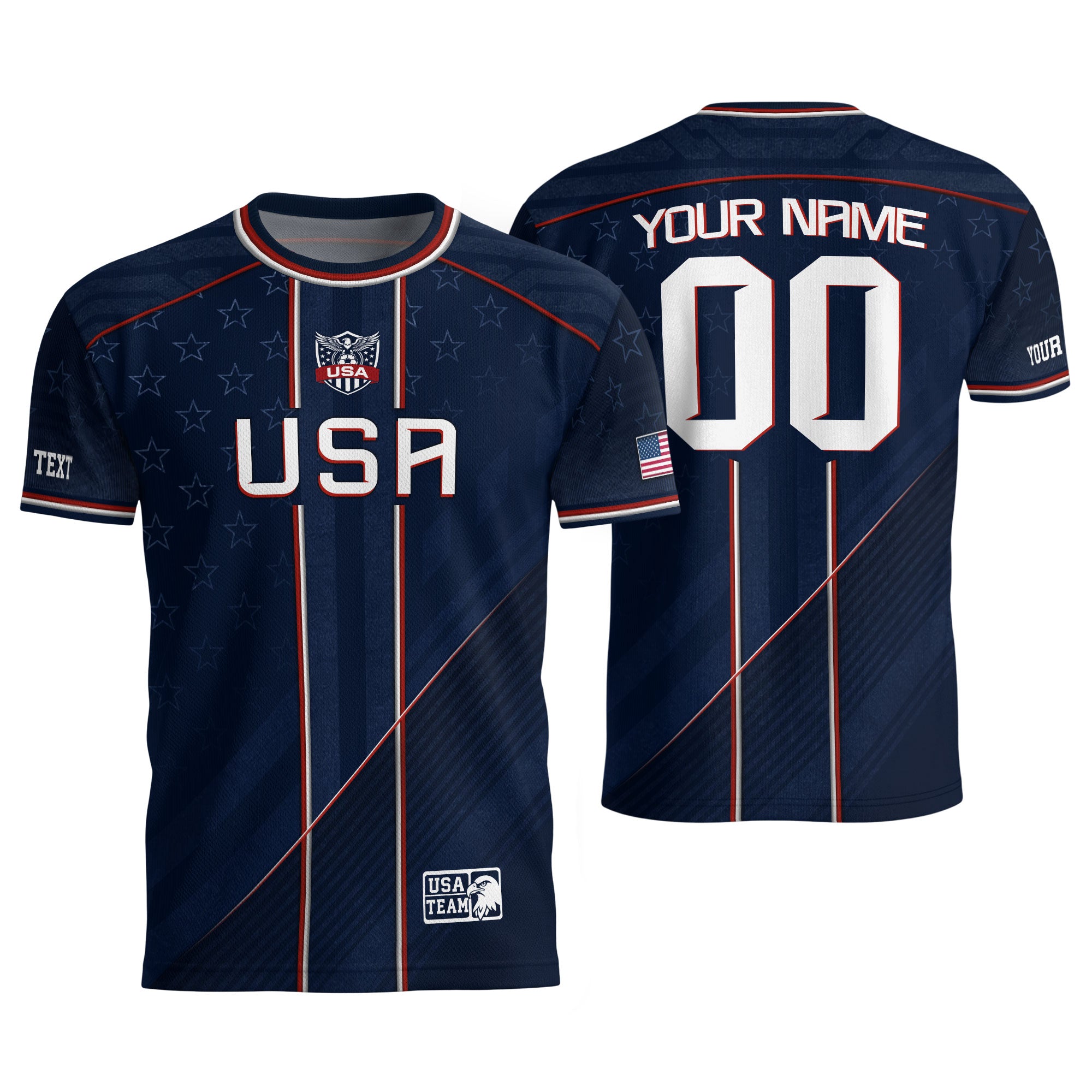 USA Team Football Shirt Custom Name Number Patriotic Navy Blue Stripes Athletic Sportswear