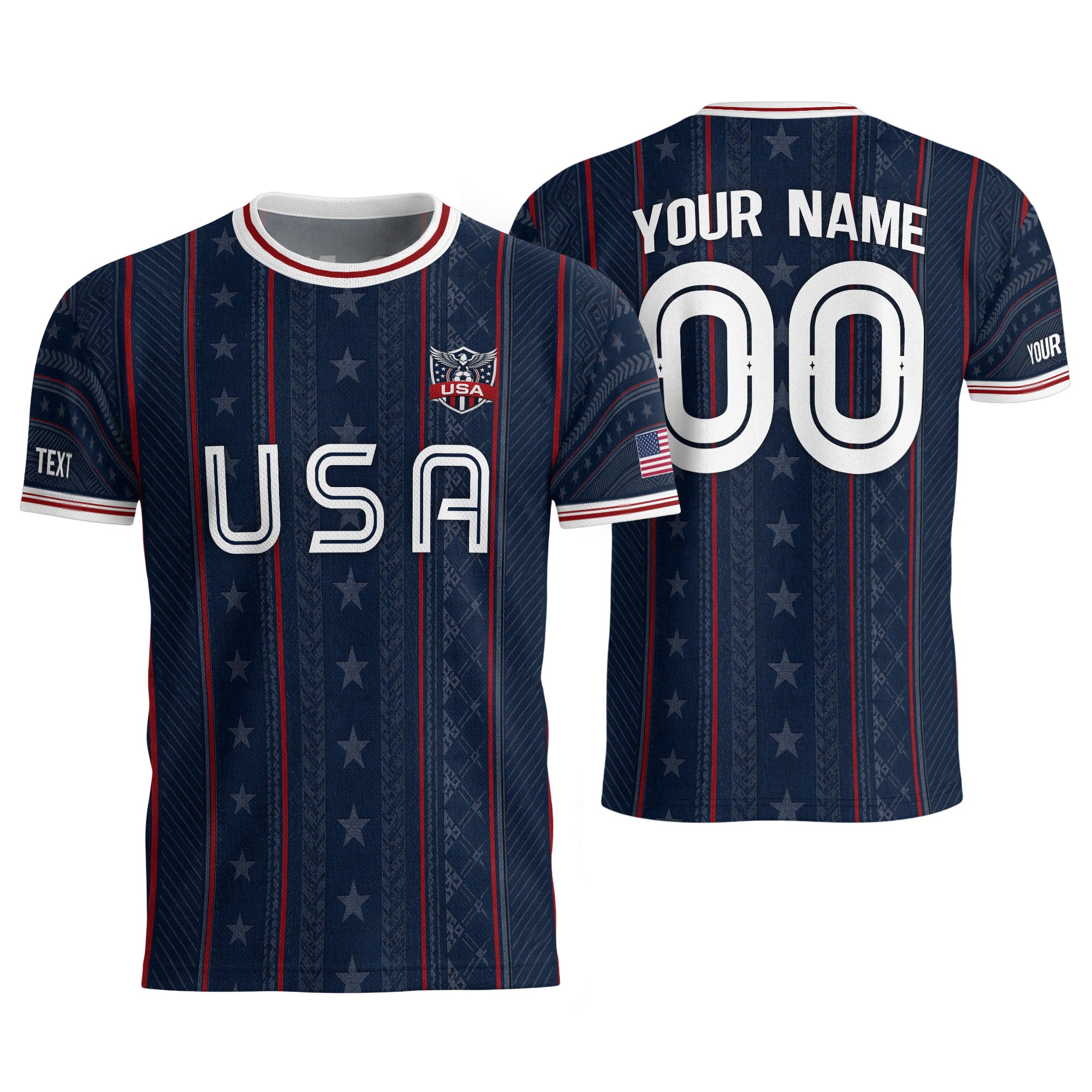 USA Soccer Jersey Custom Name Number Patriotic Navy Blue Stars Football Team Shirt