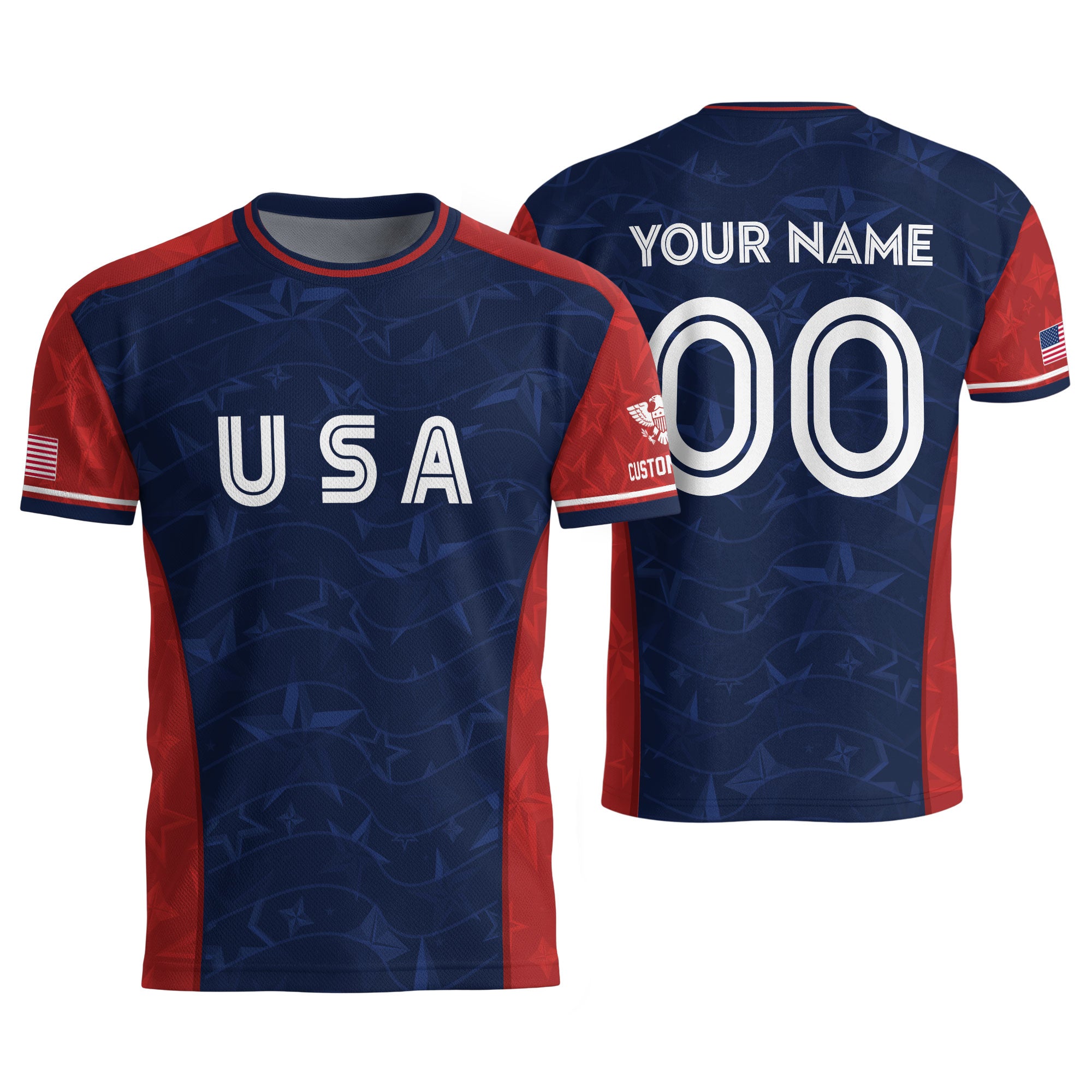 Custom Name Number USA Soccer Jersey Patriotic Stars Stripes Sports Team Shirt