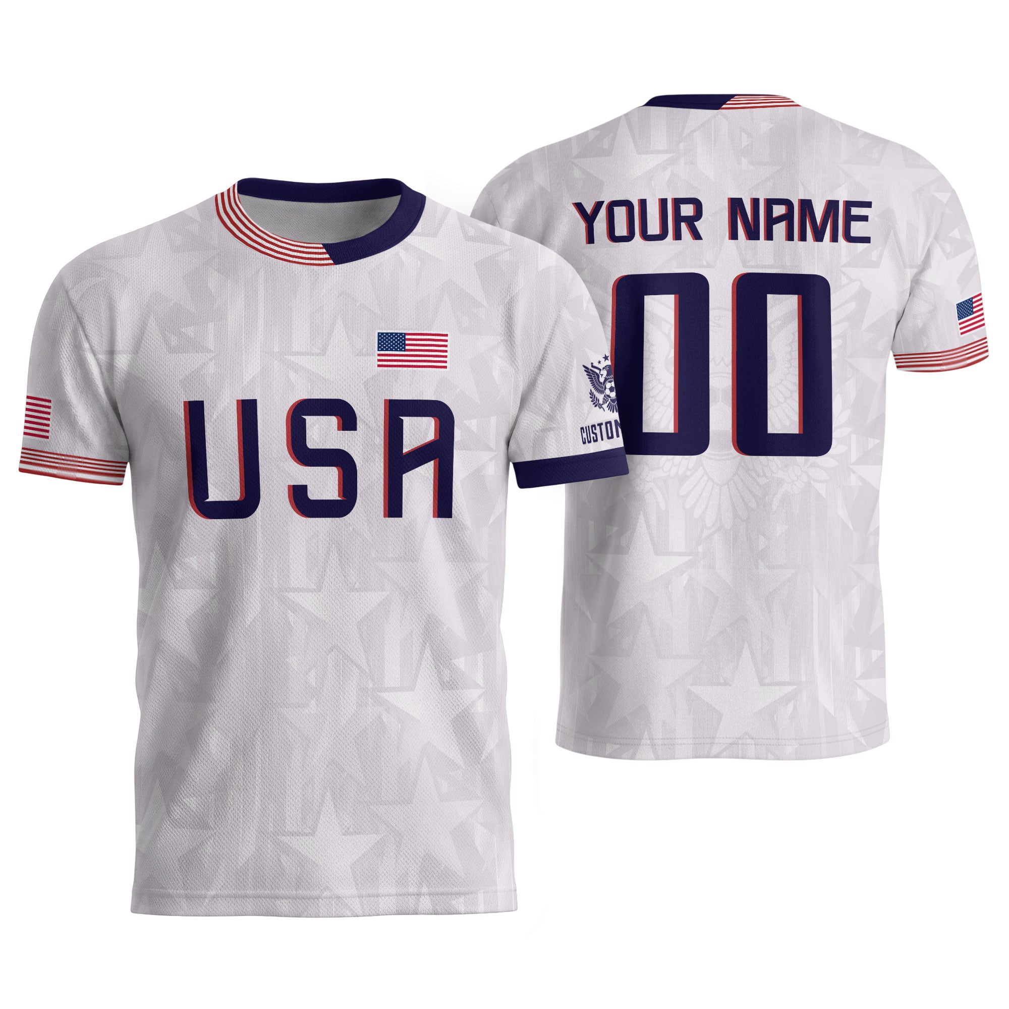 Personalized USA Soccer Jersey White Custom Name Number Patriotic Outdoor Sportswear