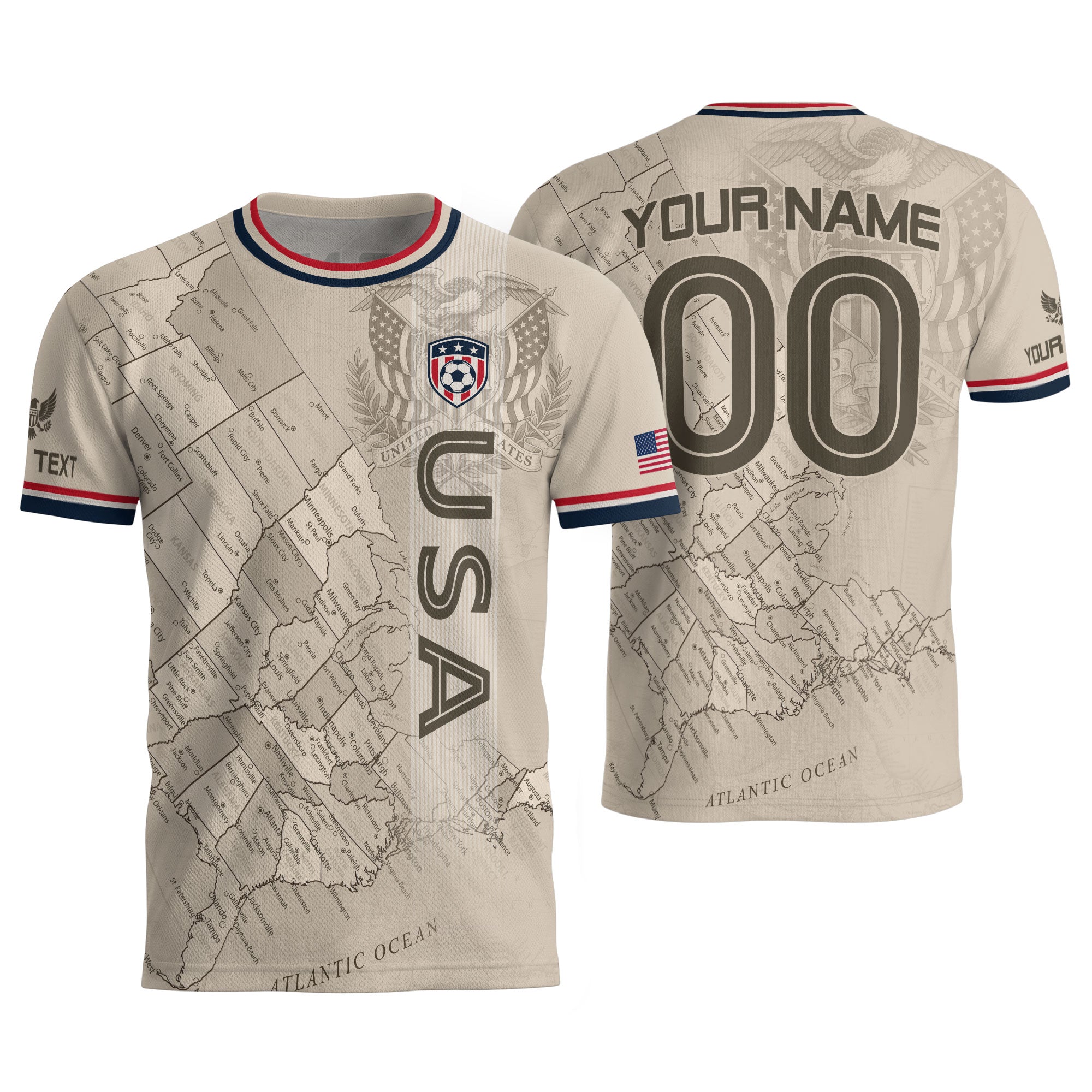Personalized USA Soccer Jersey Custom Name Number Vintage Map Athletic Training Top