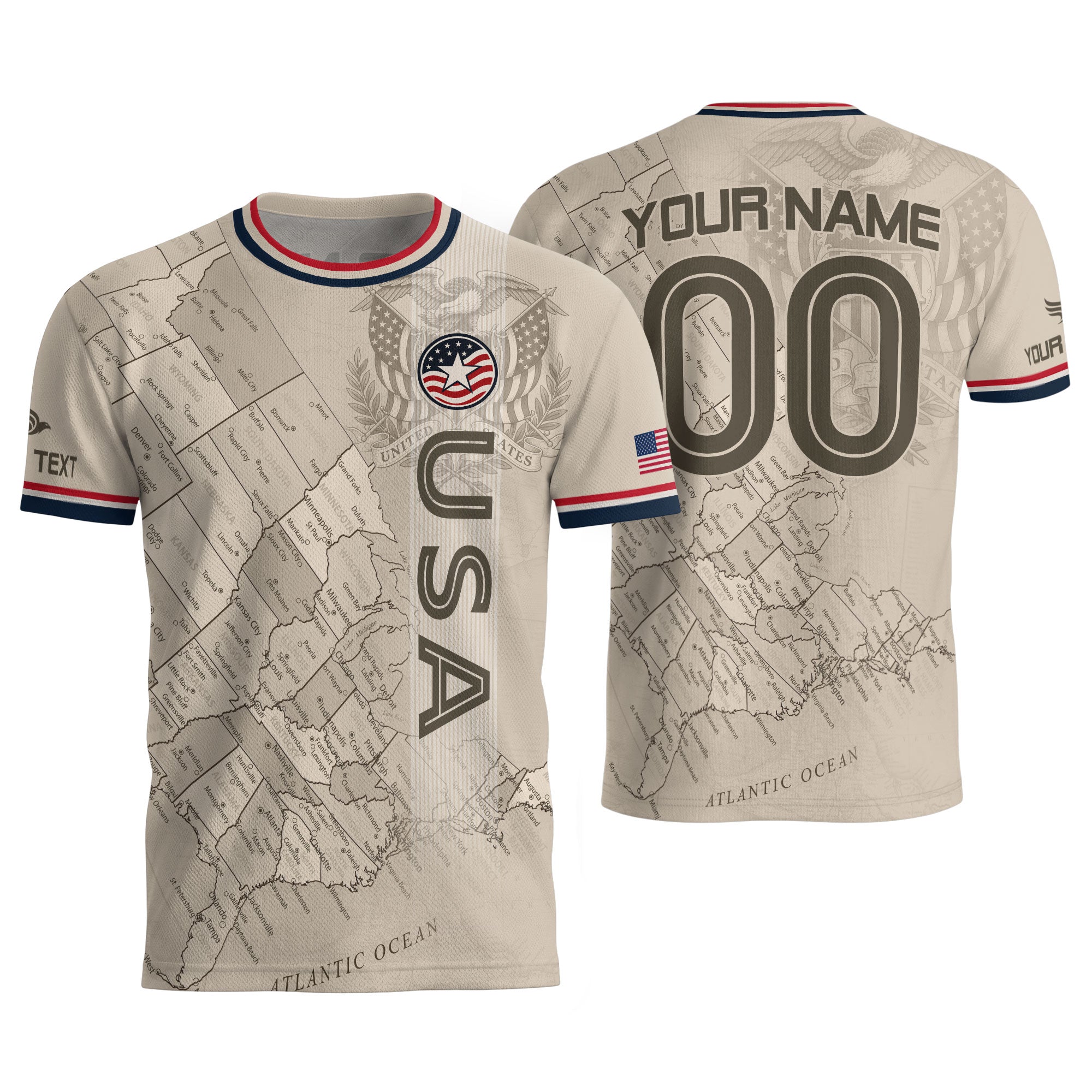 Personalized USA Soccer Jersey Custom Name Number Vintage Map Athletic Training Top