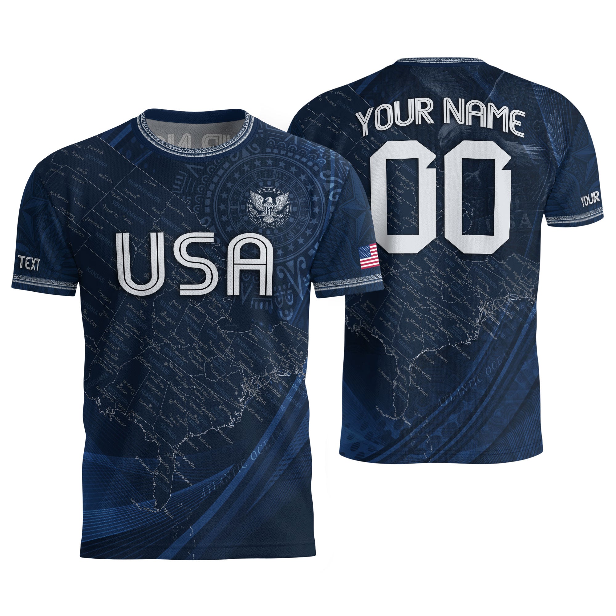 Personalized USA Soccer Jersey Custom Name Number Vintage Map Navy Blue Sportswear Outfit