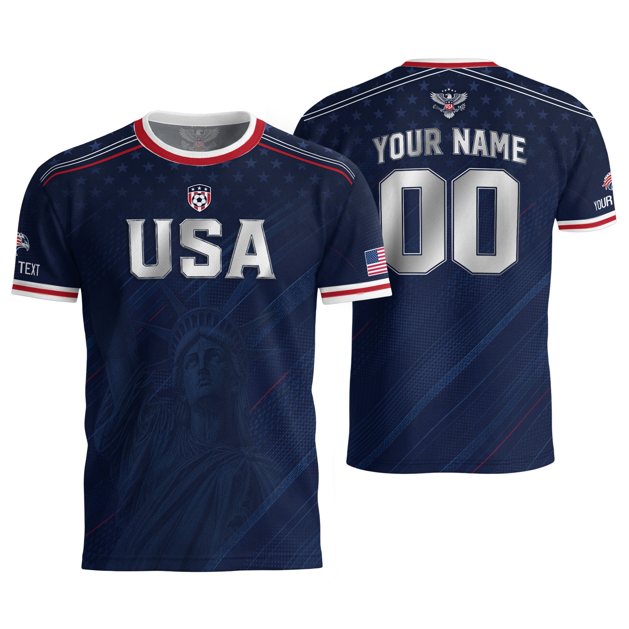 Custom Name Number USA Soccer Jersey Liberty Patriotic Navy Blue Football Team Shirt