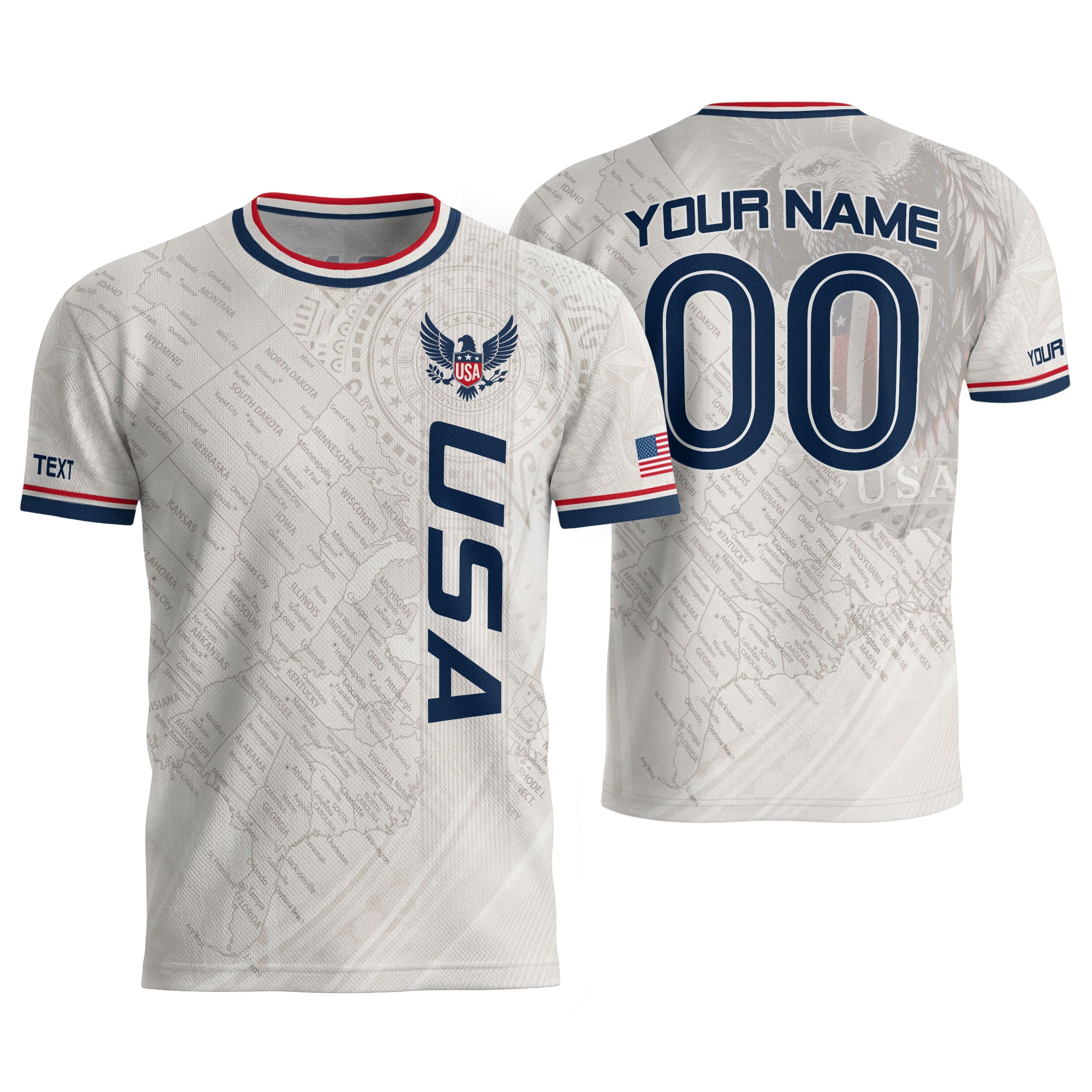 Customized USA Soccer Jersey Crewneck Vintage Map Patriotic Graphic Tee Athletic Top