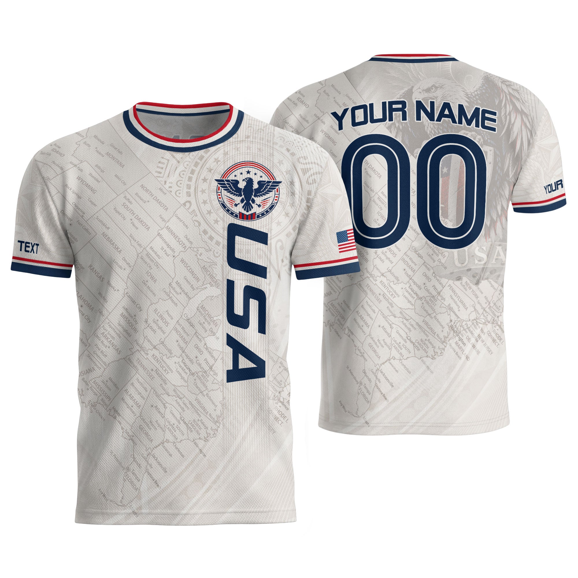 Customized USA Soccer Jersey Crewneck Vintage Map Patriotic Graphic Tee Athletic Top