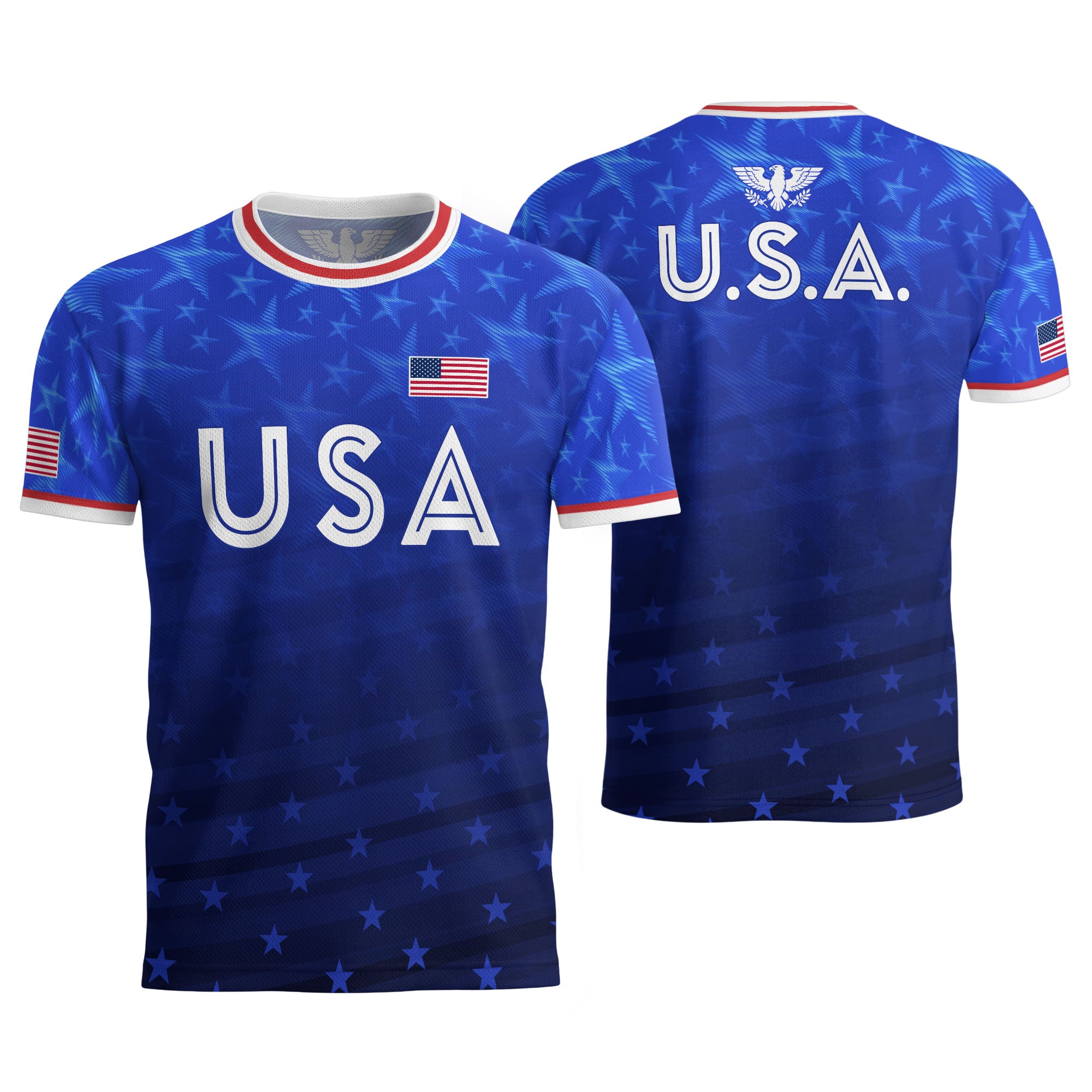 USA Soccer Jersey Adult Blue Patriotic Stars Shirt American Football Team Tee - Rust Field Wear