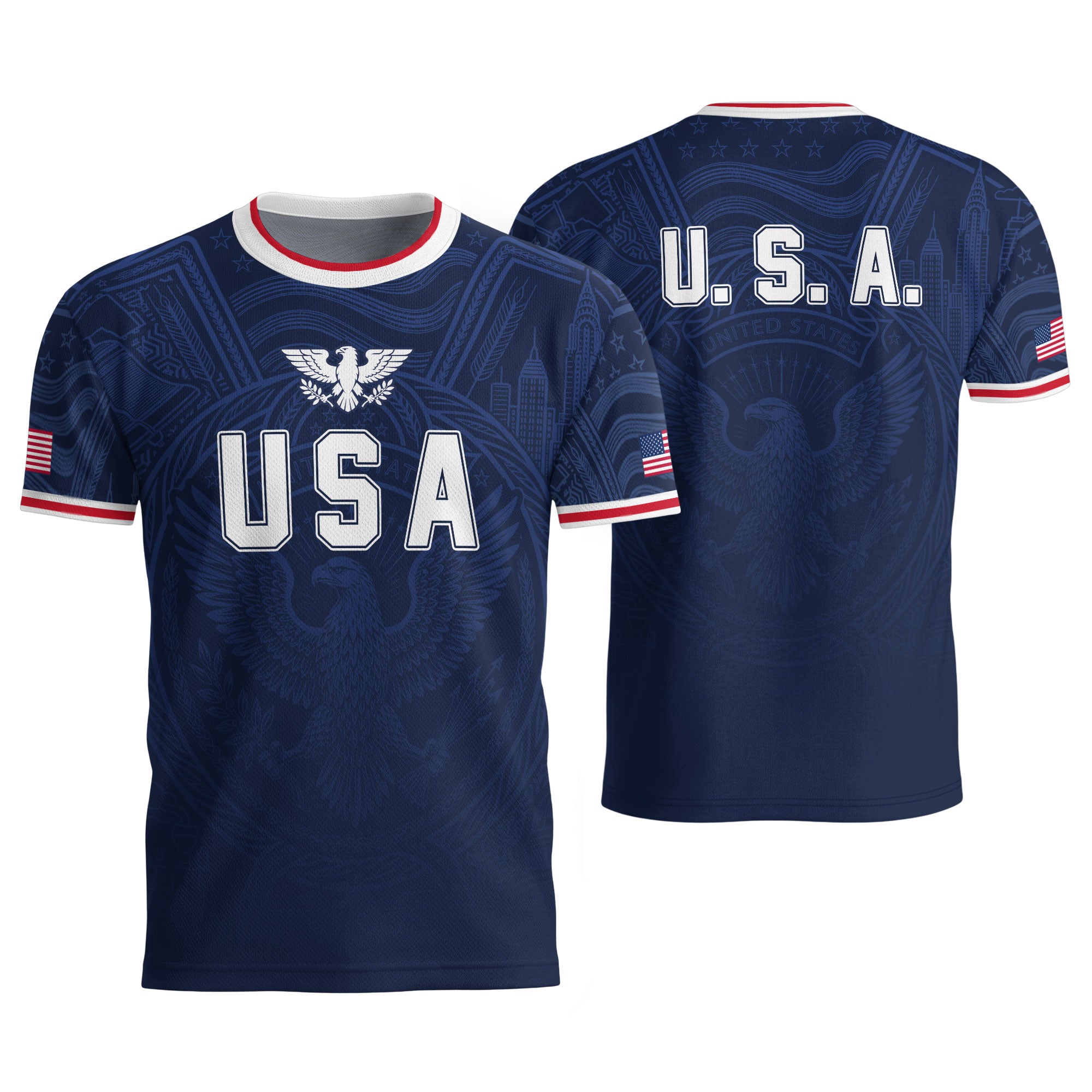 USA Eagle Patriotic Soccer Jersey Adult Navy Blue American Flag Independence Shirt