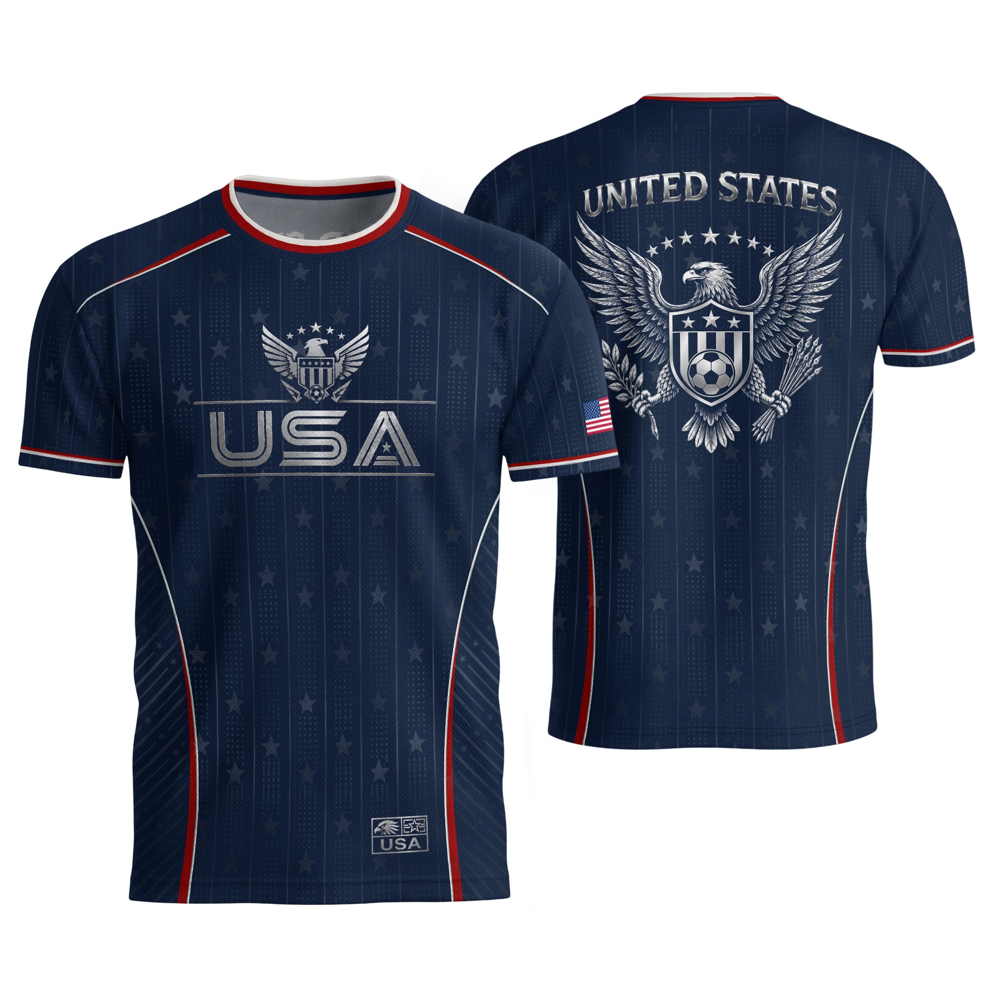 USA Soccer Jersey Adult Navy Blue Patriotic Pinstripe Shirt United States Team Tee