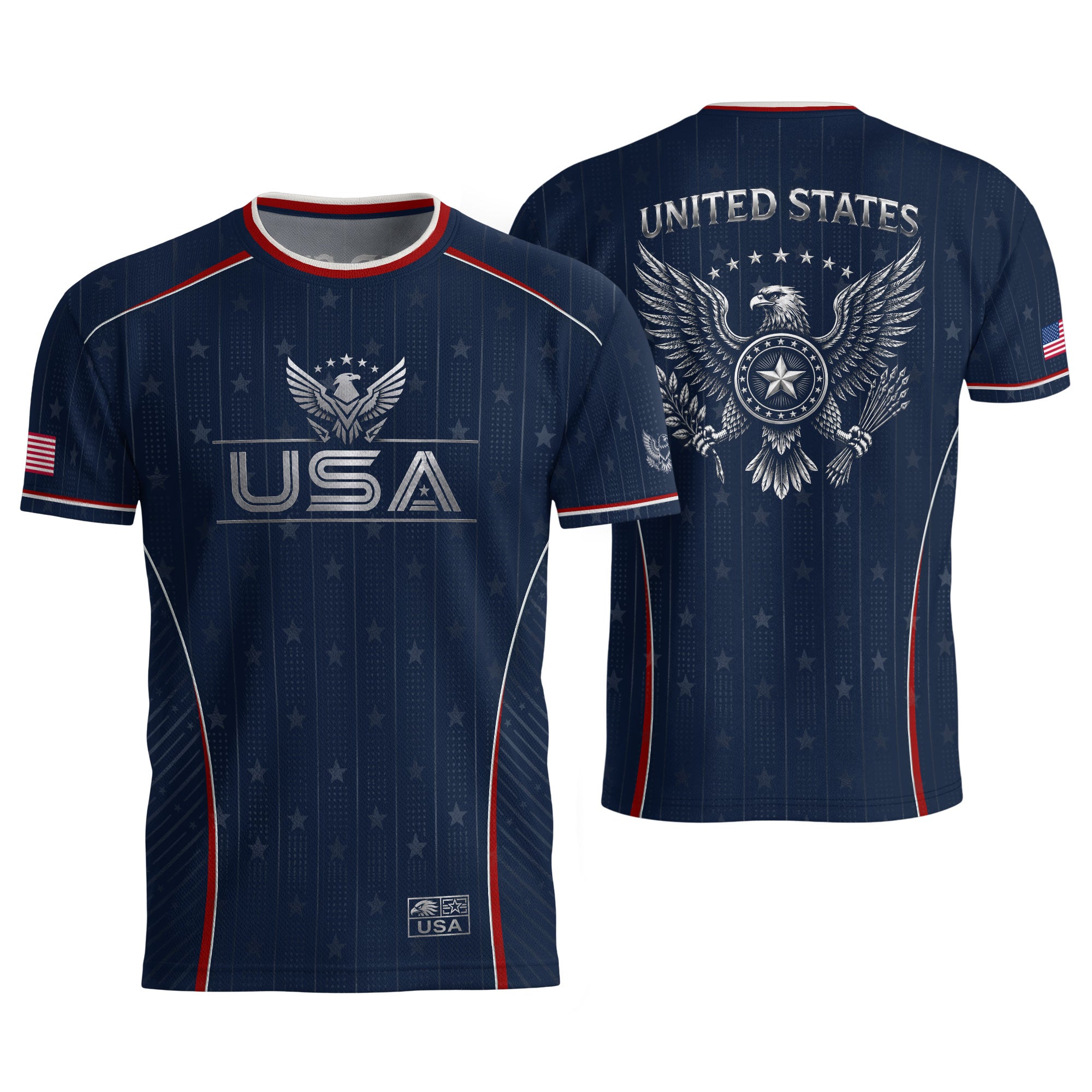 USA Soccer Jersey Adult Navy Blue Patriotic Pinstripe Shirt United States Team Tee