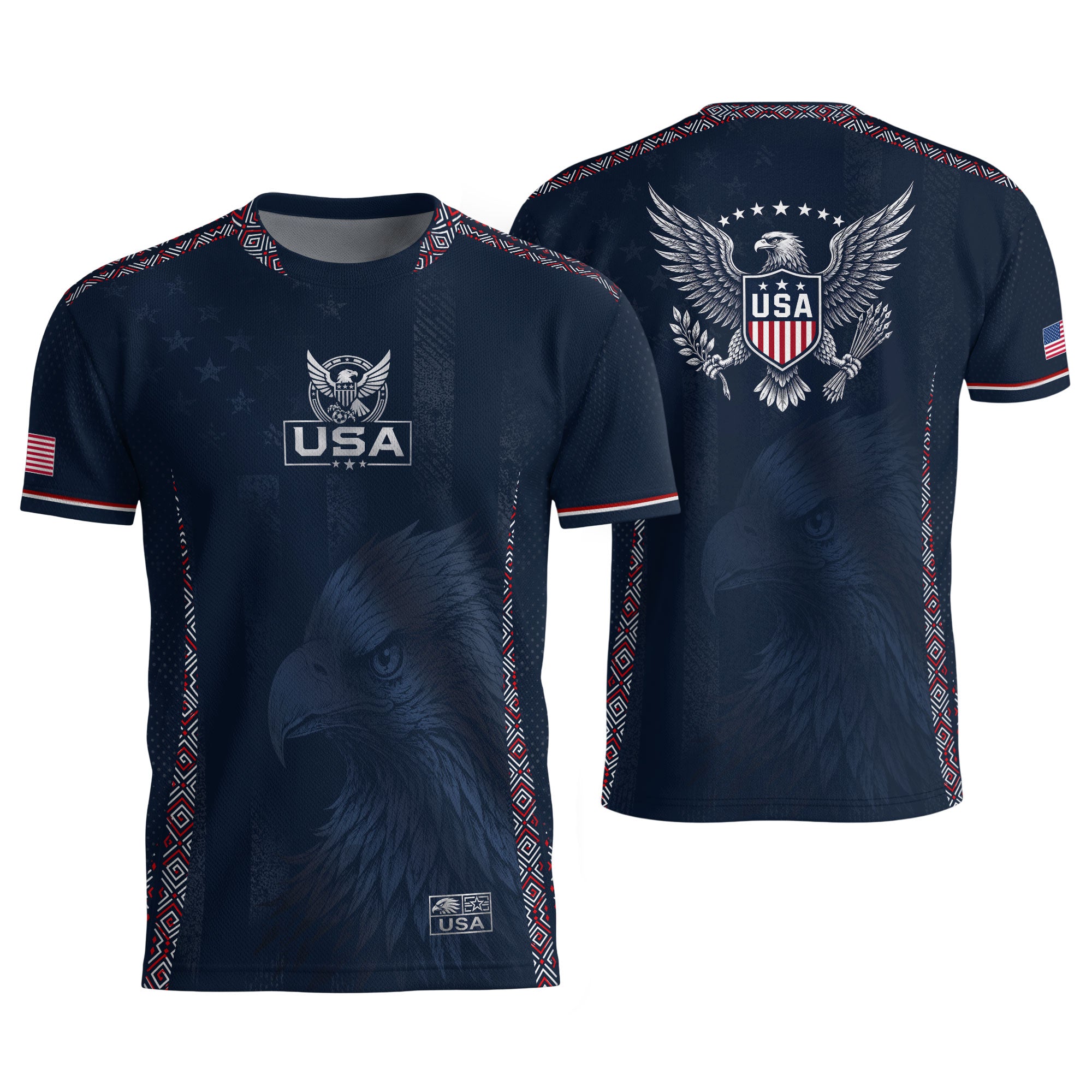 USA Soccer Jersey Adult Navy Patriotic Large Eagle Head Graphic United States Fan Tee