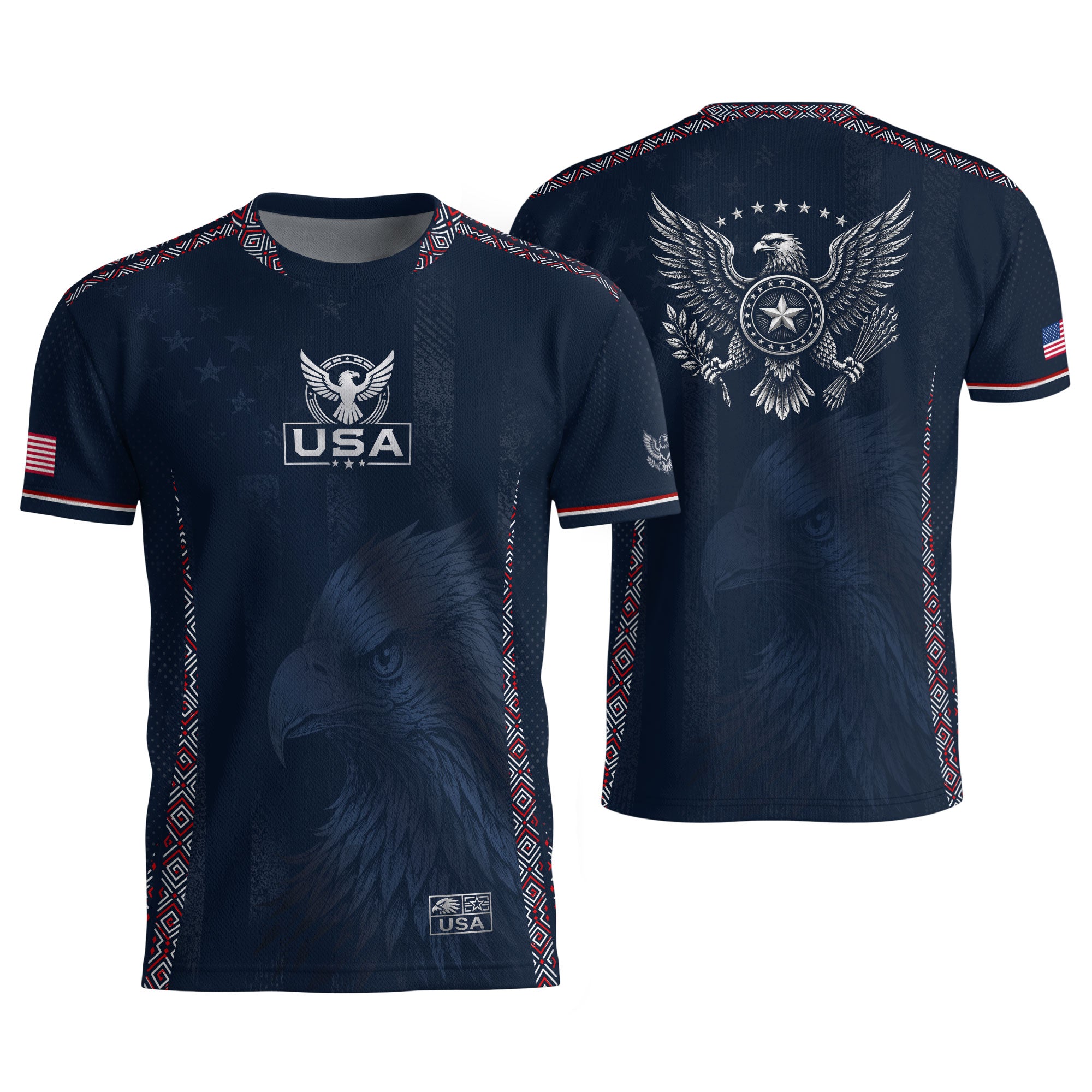 USA Soccer Jersey Adult Navy Patriotic Large Eagle Head Graphic United States Fan Tee