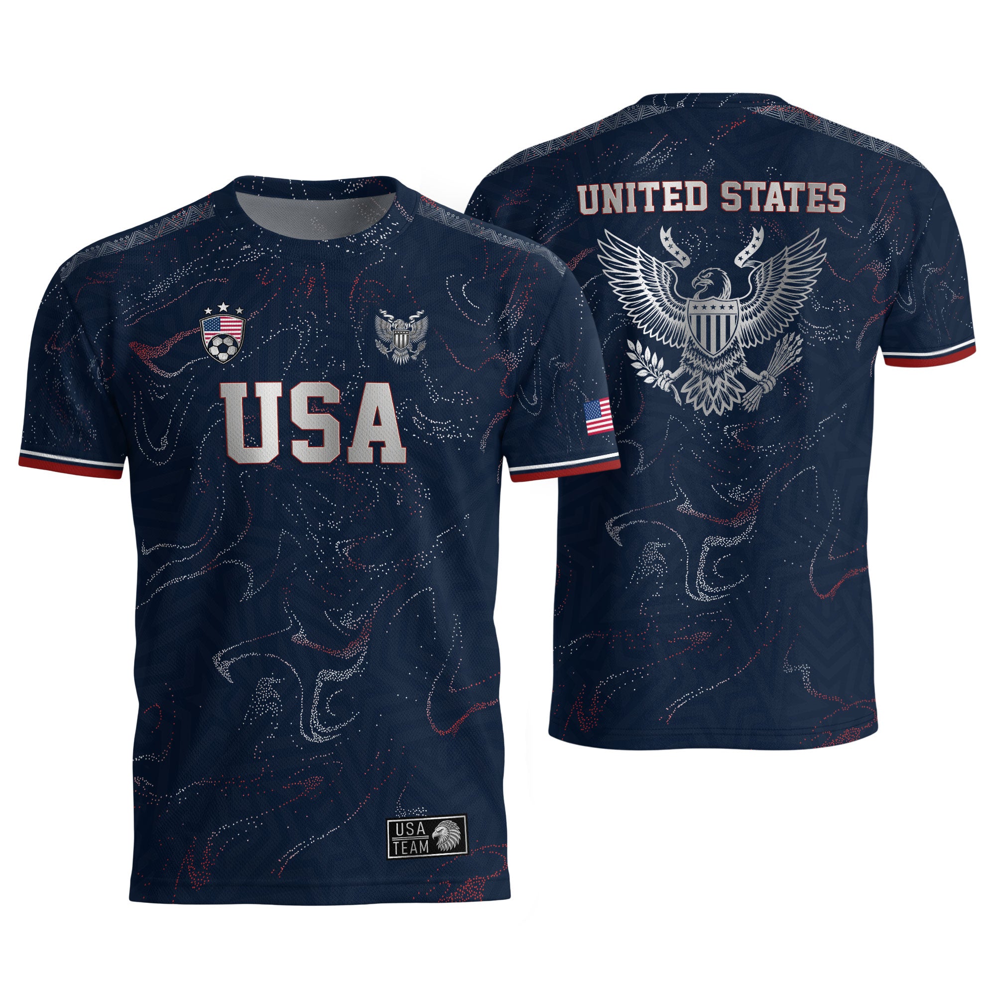 USA Soccer Jersey Adult Navy Patriotic Marble Swirl Graphic United States Football Tee