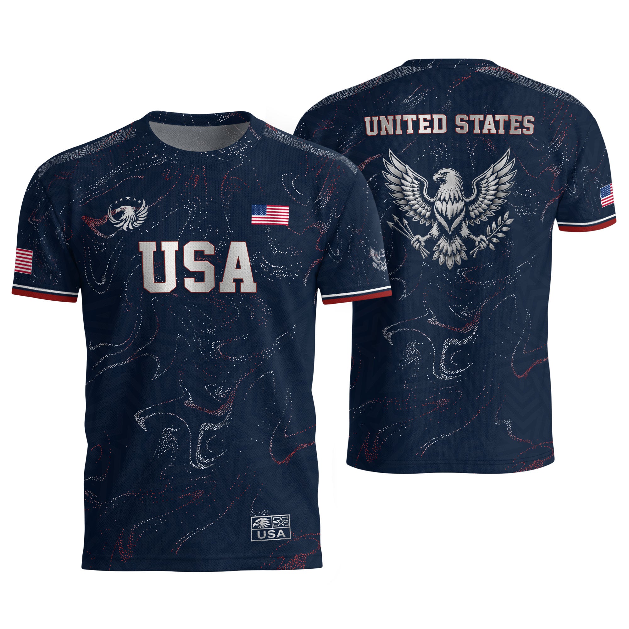 USA Soccer Jersey Adult Navy Patriotic Marble Swirl Graphic United States Football Tee
