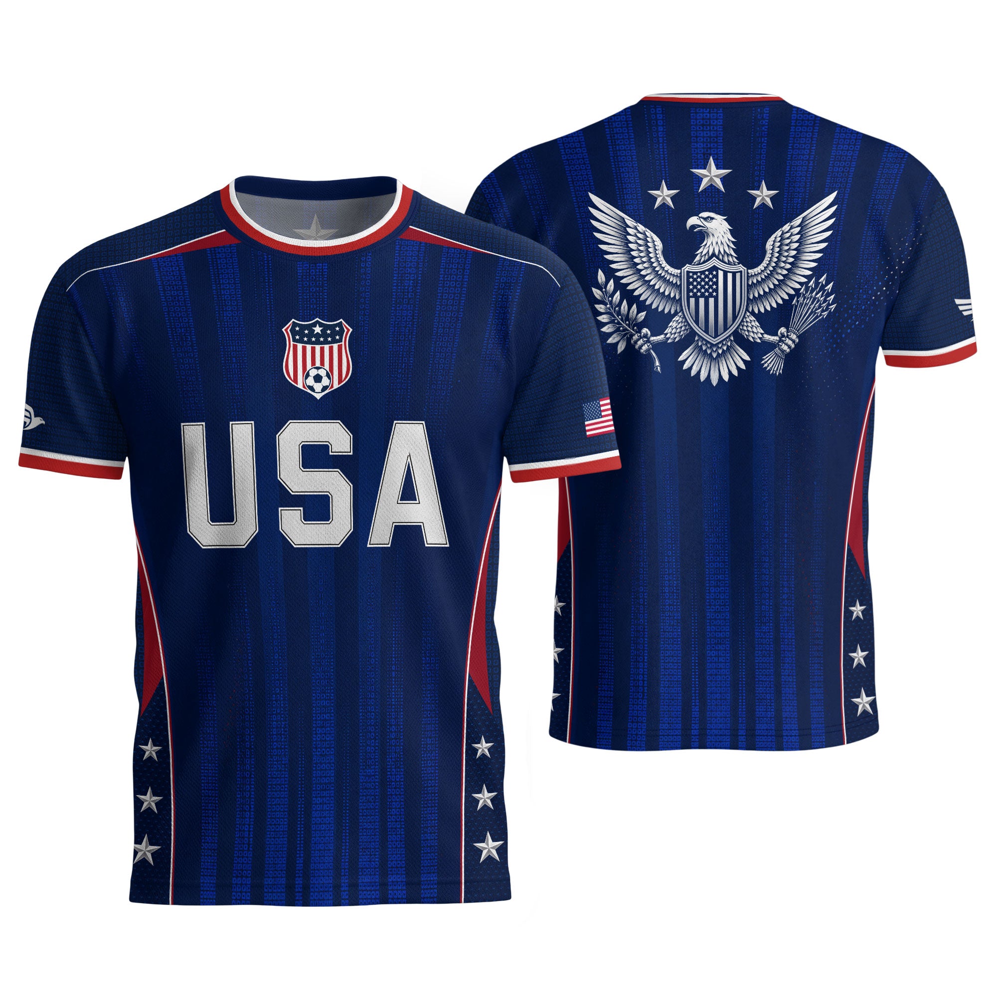 Adult USA Soccer Jersey Navy Blue Patriotic Vertical Stripe Star Side United States Tee