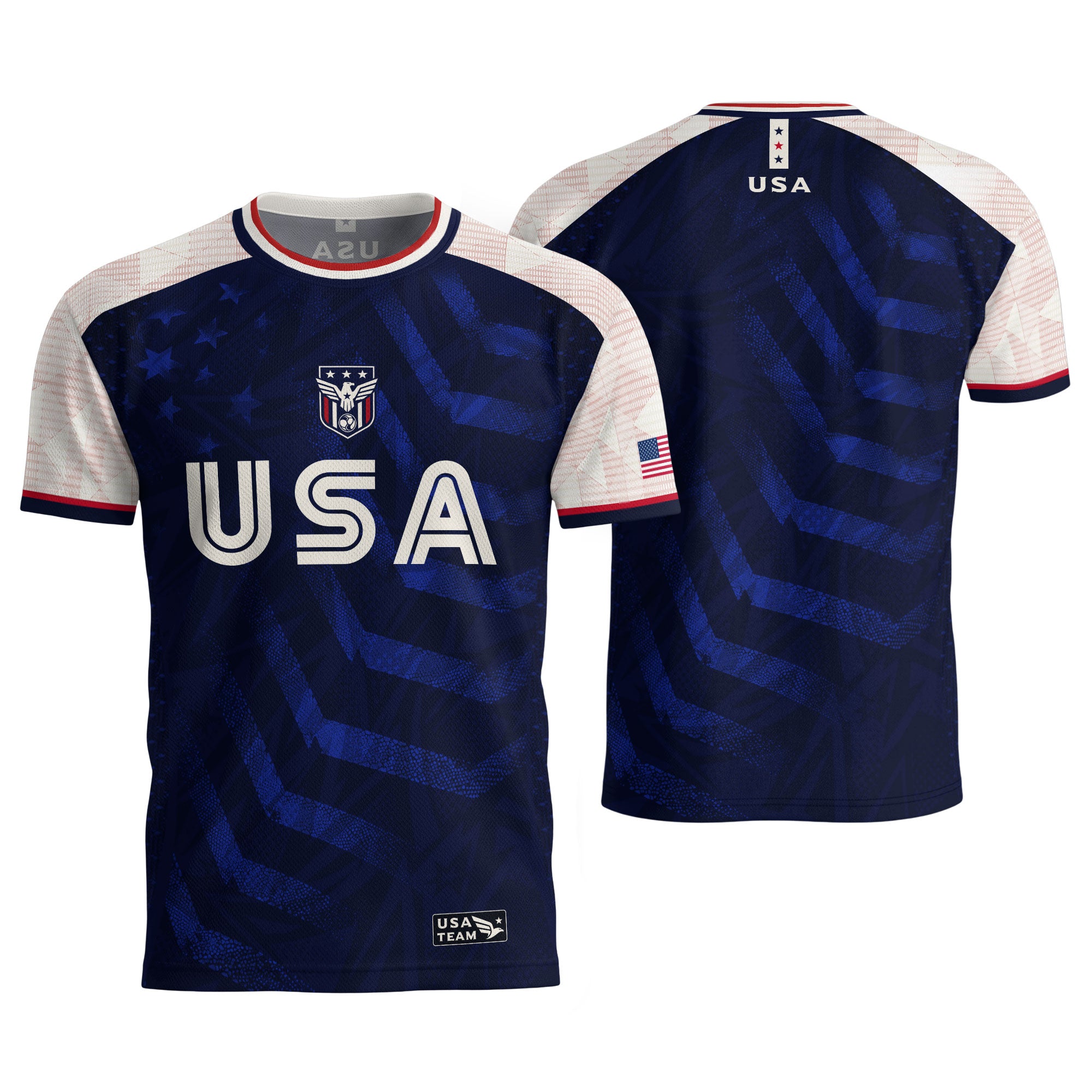Adult USA Soccer Jersey Navy Blue Patriotic Big Chevron Graphic United States Fan Shirt