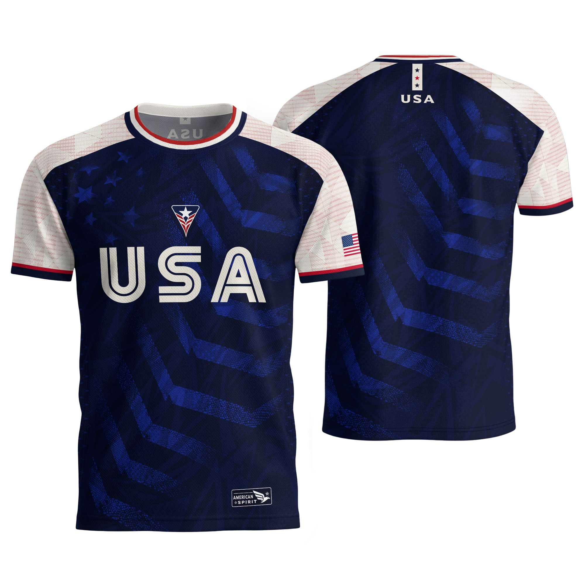 Adult USA Soccer Jersey Navy Blue Patriotic Big Chevron Graphic United States Fan Shirt