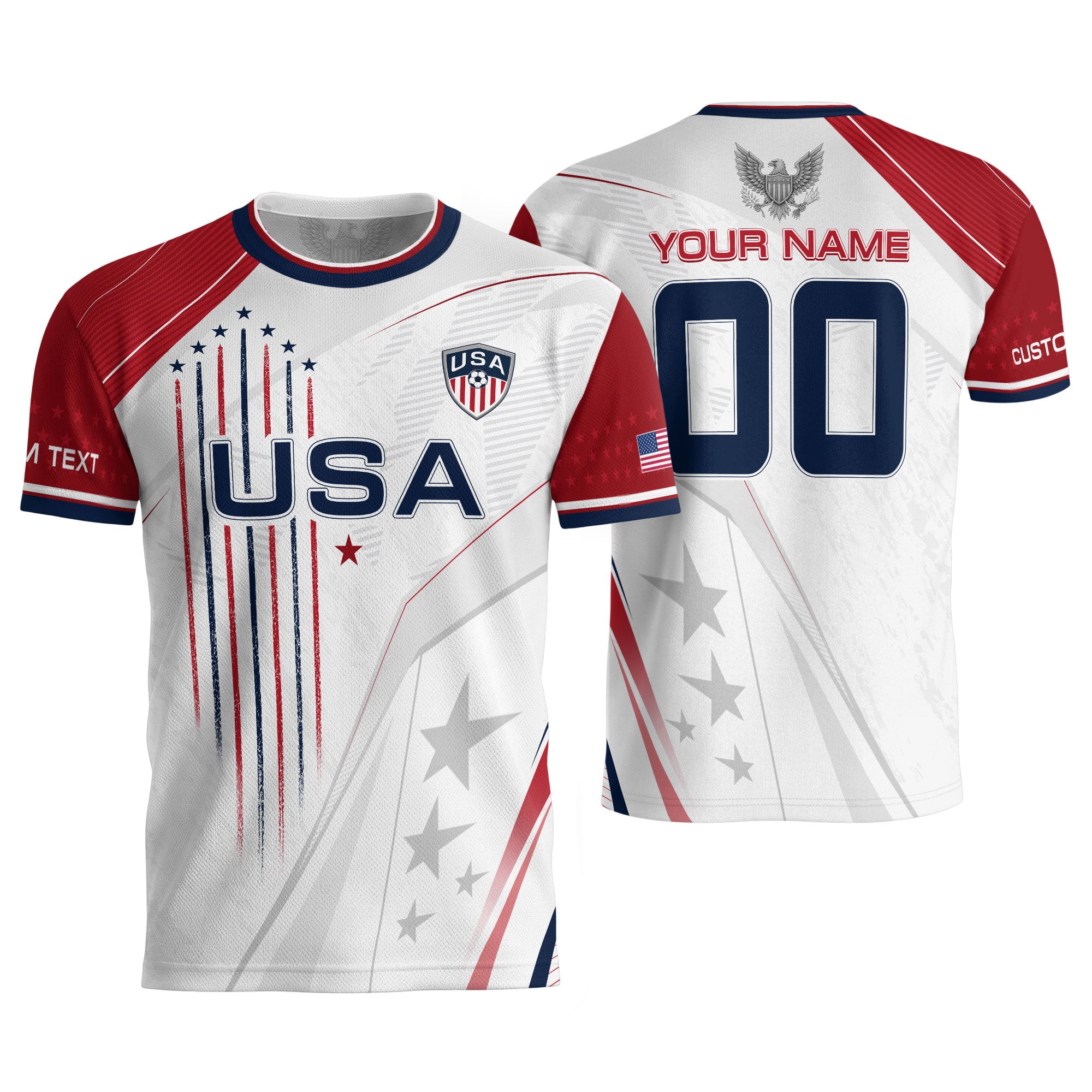 Custom USA Soccer Jersey Men White Red Personalized Name Number Football Shirt