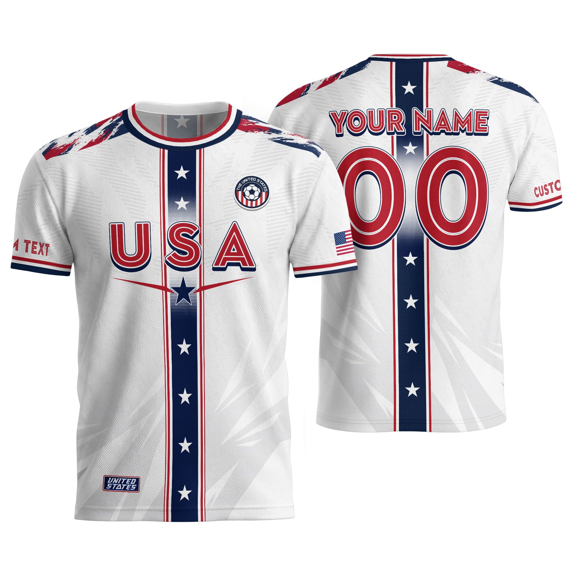 Custom USA Adult Soccer Jersey White Star Stripe Name Number Football Shirt