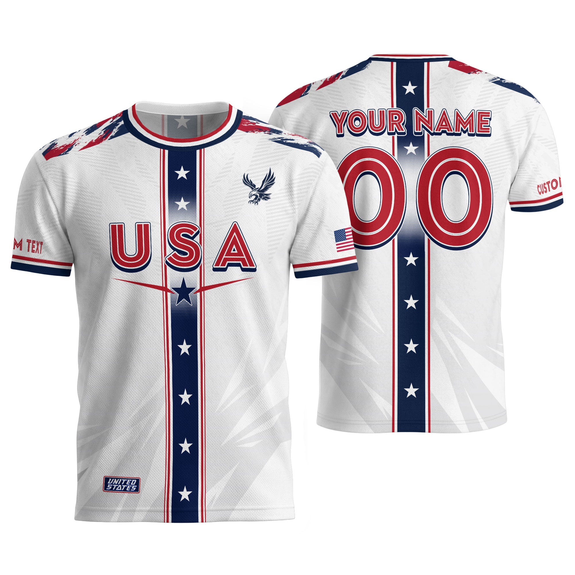 Custom USA Adult Soccer Jersey White Star Stripe Name Number Football Shirt