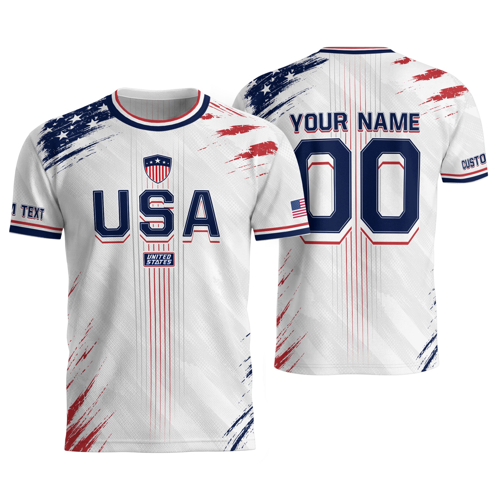 Custom USA Soccer Jersey Men White Brush Stroke Name Number Football Shirt