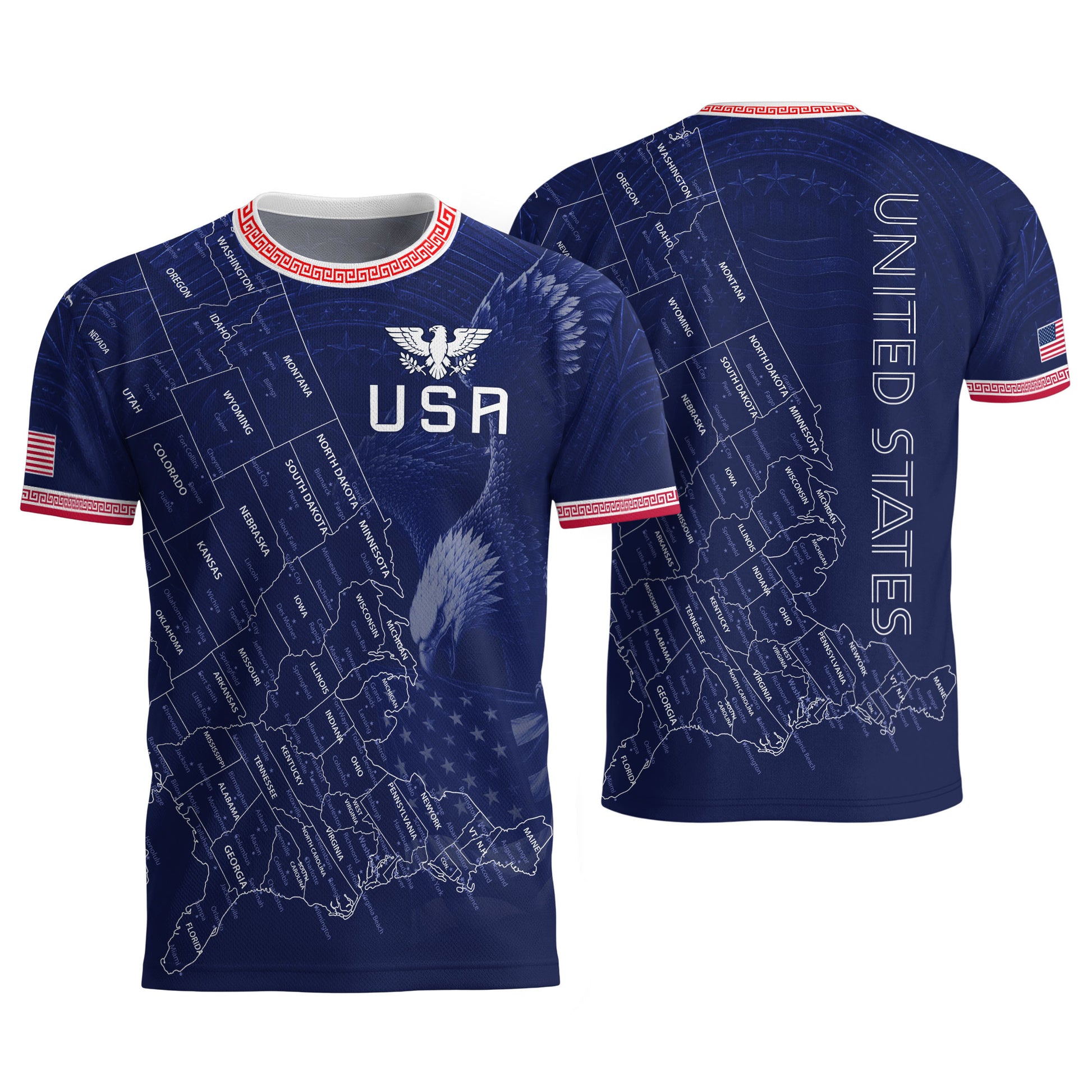 USA Soccer Jersey Men Navy Blue Eagle Map Graphic Patriotic Football T-Shirt - Rust Field Wear